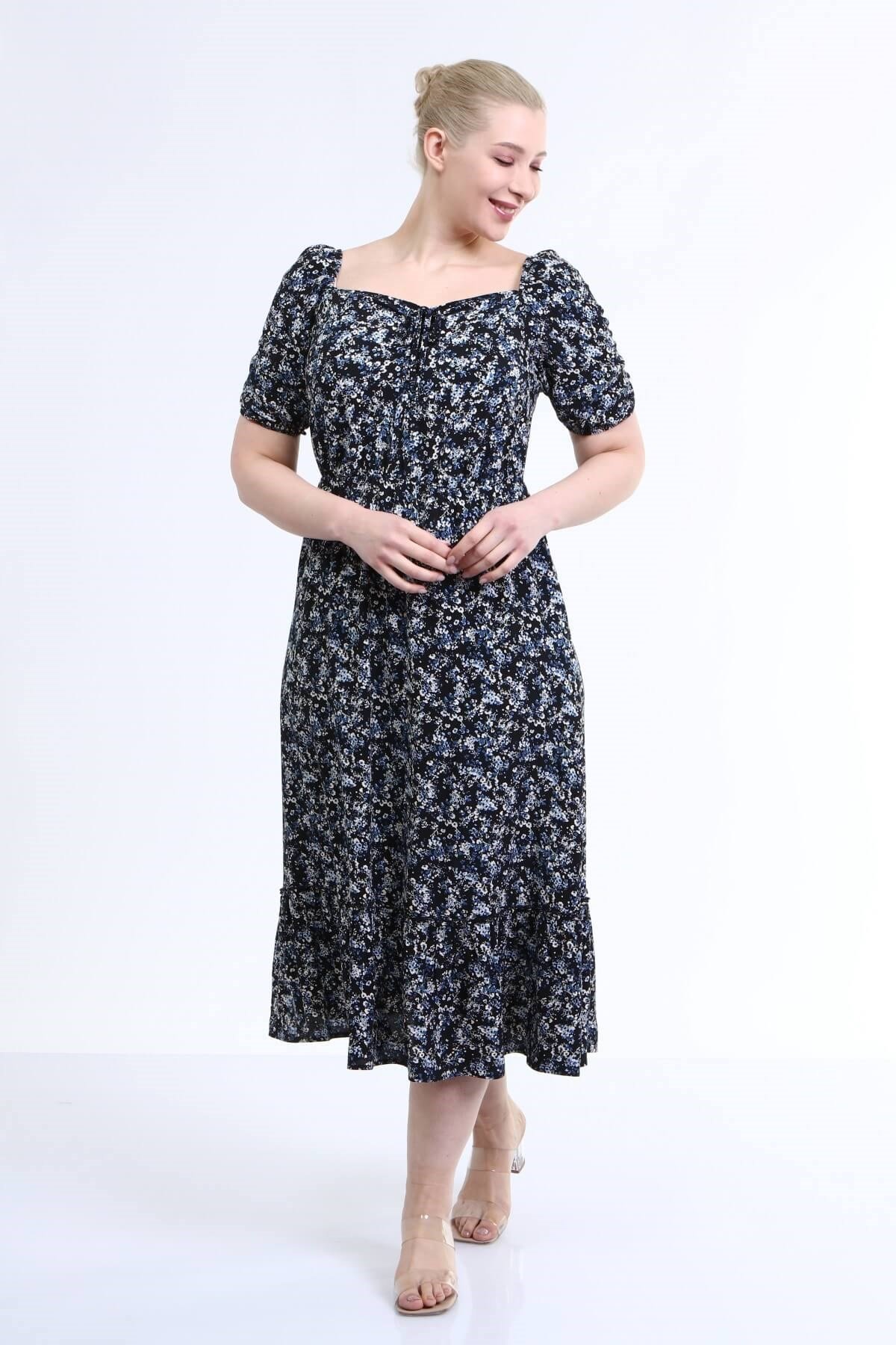 Myline-Yaka Detaylı Prenses Kol Elbise-Büyük Beden Günlük Elbiseler-66616