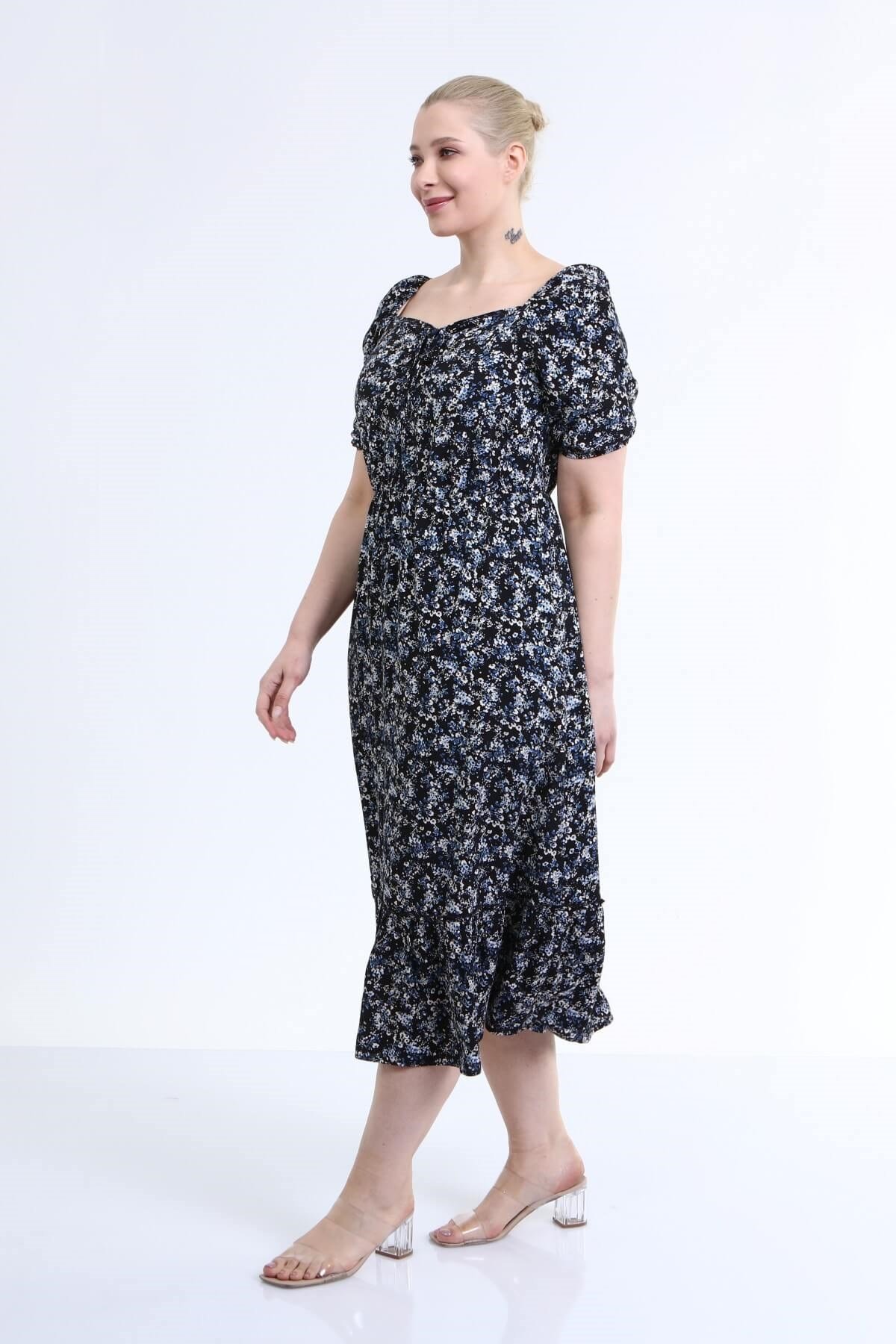 Myline-Yaka Detaylı Prenses Kol Elbise-Büyük Beden Günlük Elbiseler-66616