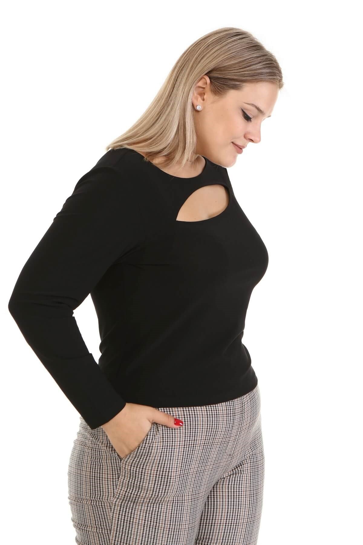 Myline-Yaka Detaylı Tişört-Büyük Beden Tişört-77129