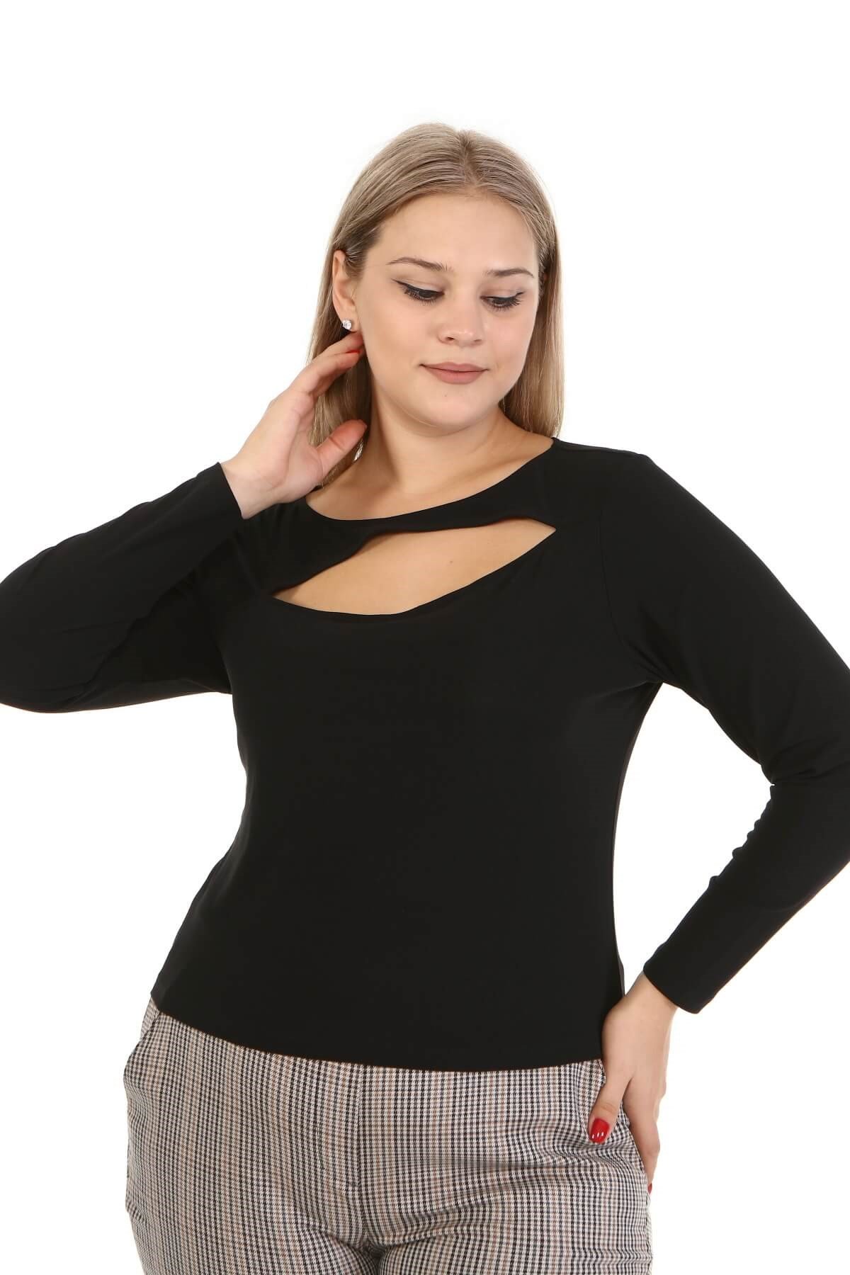 Myline-Yaka Detaylı Tişört-Büyük Beden Tişört-77129