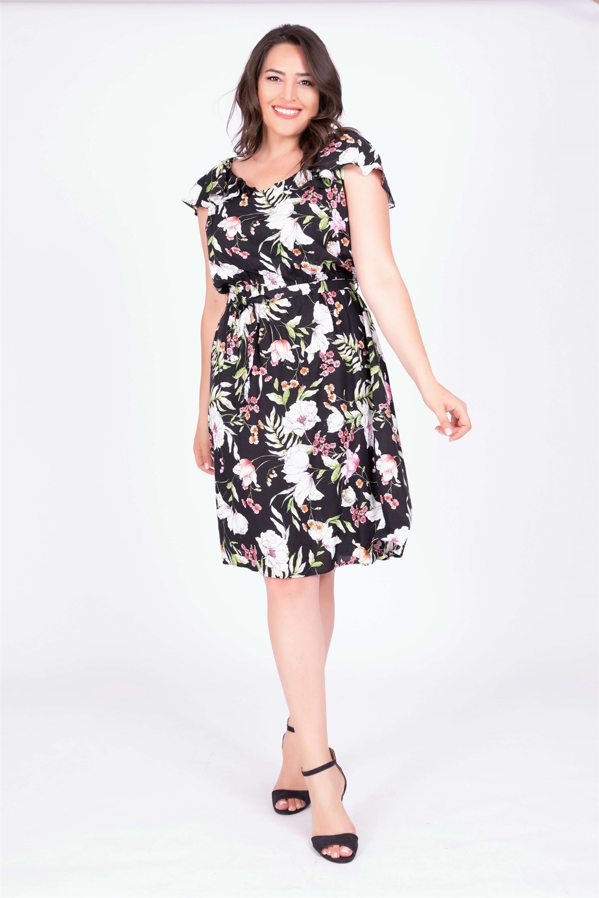 Myline-Yaka Volanlı Elbise-Büyük Beden Günlük Elbiseler-34759