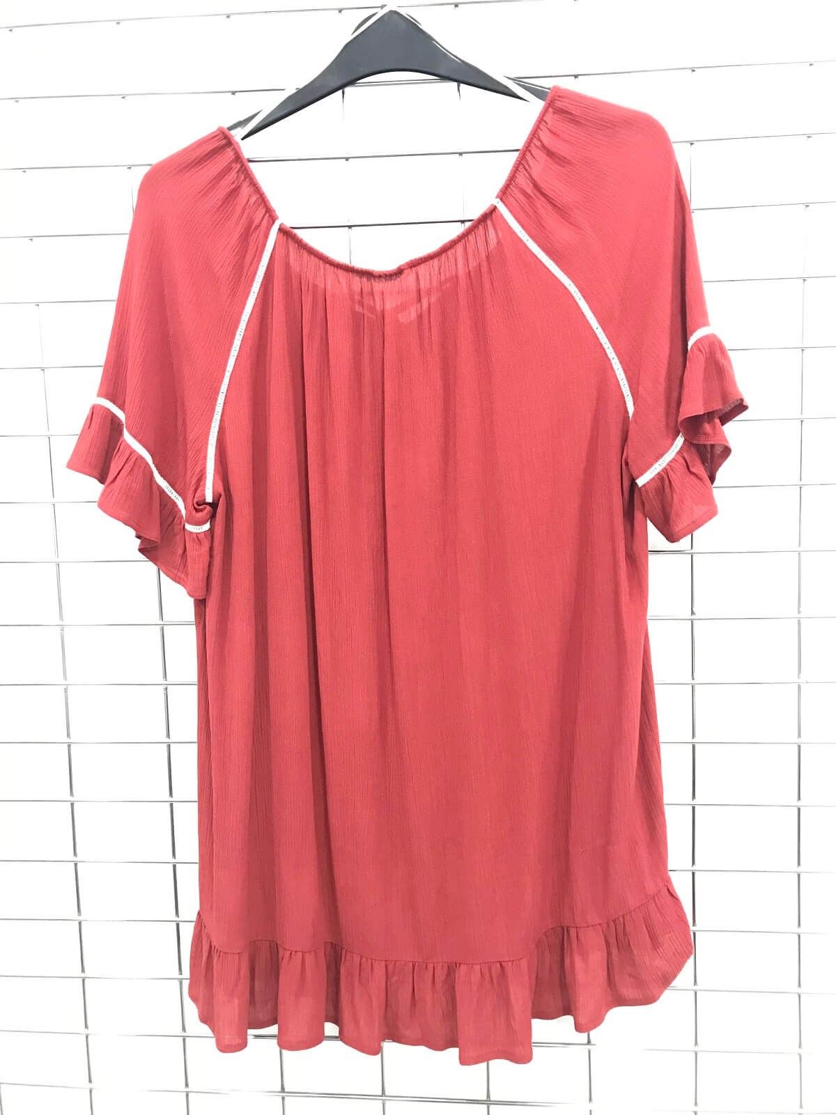 Myline-Yakası Lastik Detaylı Kısa Kollu Bluz-Büyük Beden Outlet-45664