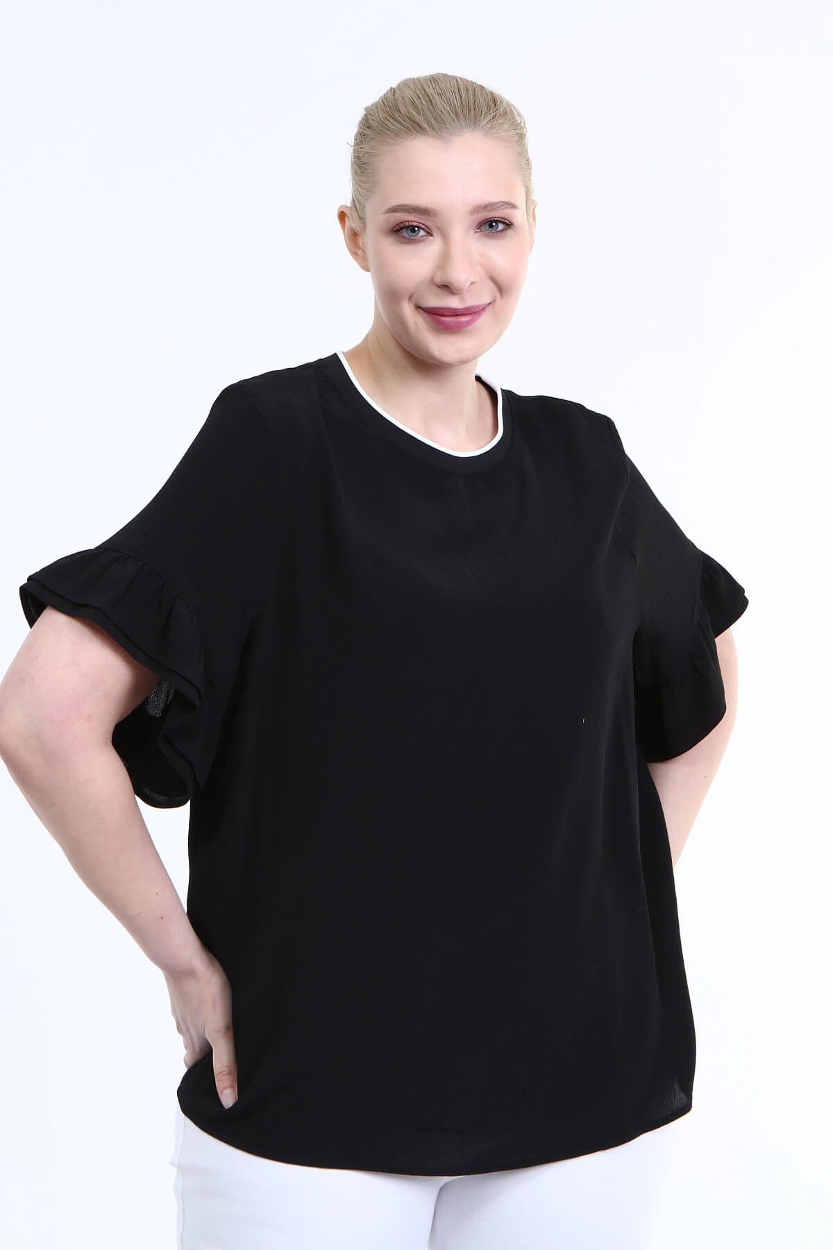 Myline-Yakası Ribana Detay Bluz-Büyük Beden Bluz-66680