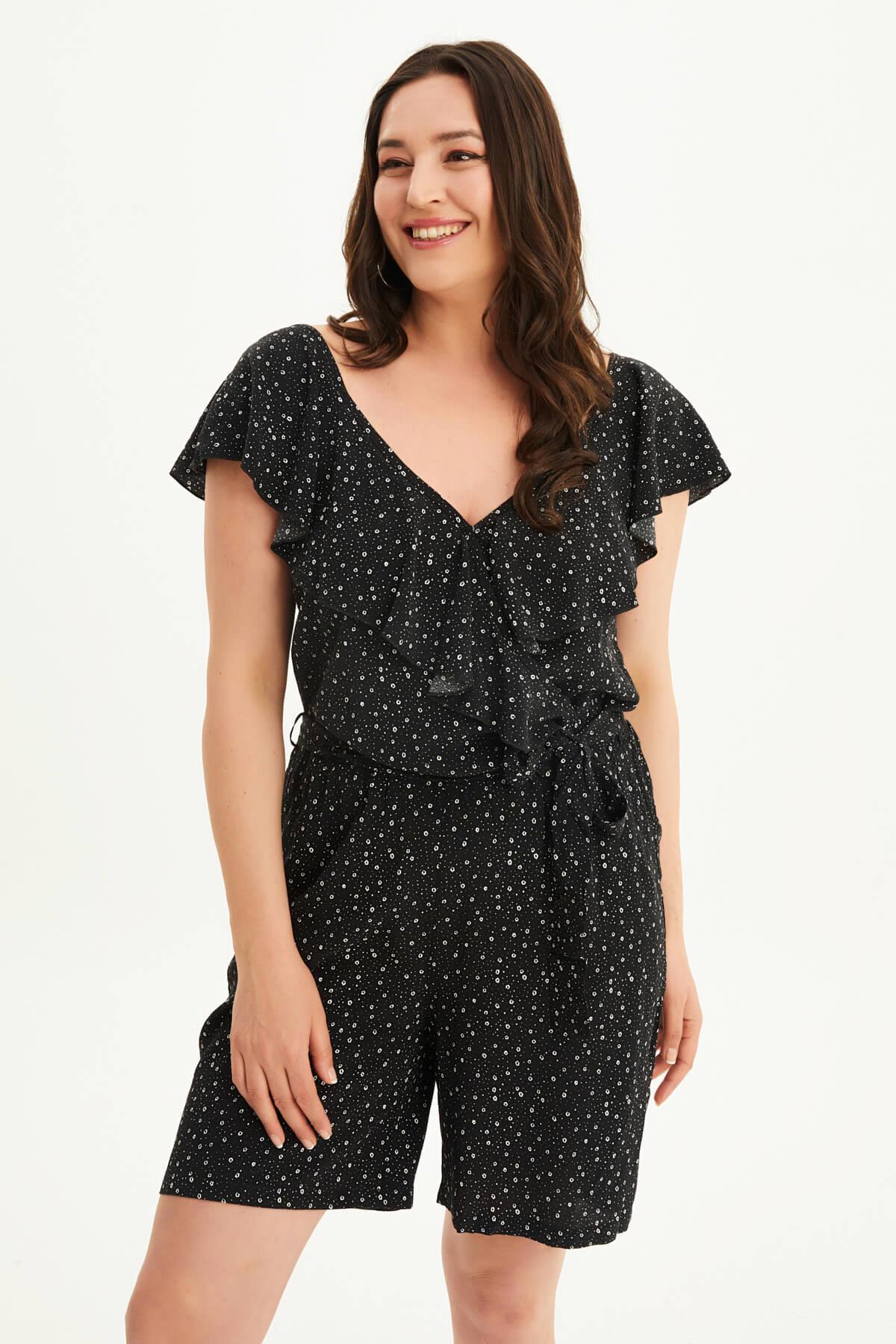 Myline-Yakası Volanlı Tulum-Büyük Beden Tulum-66628