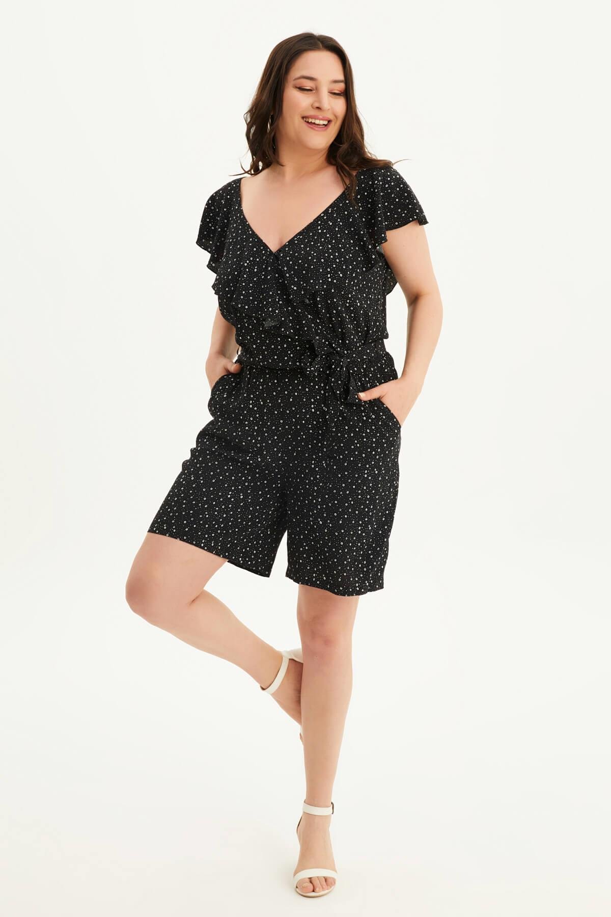 Myline-Yakası Volanlı Tulum-Büyük Beden Tulum-66628