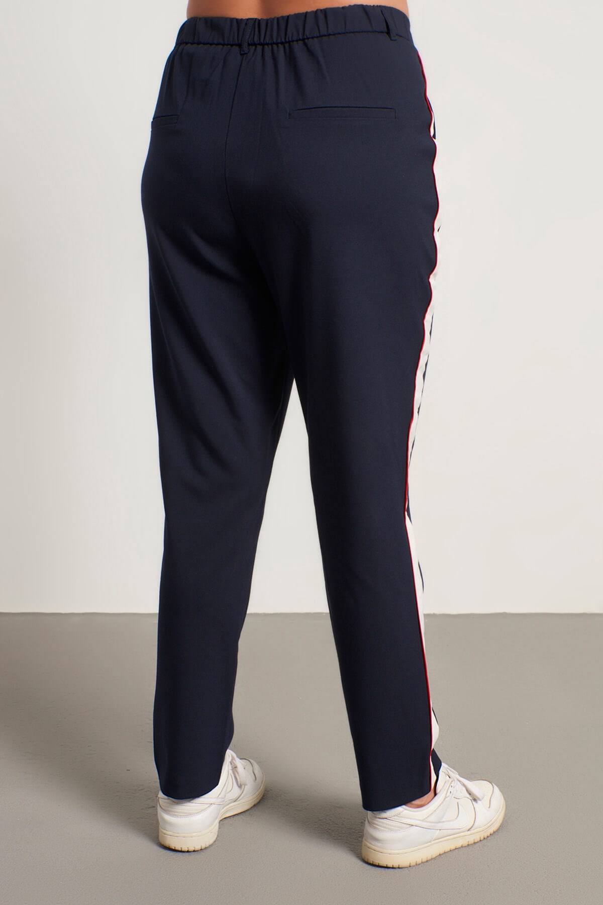 Myline-Yandan Şeritli Beli Lastikli Pantolon-Büyük Beden Pantolon-13400-m