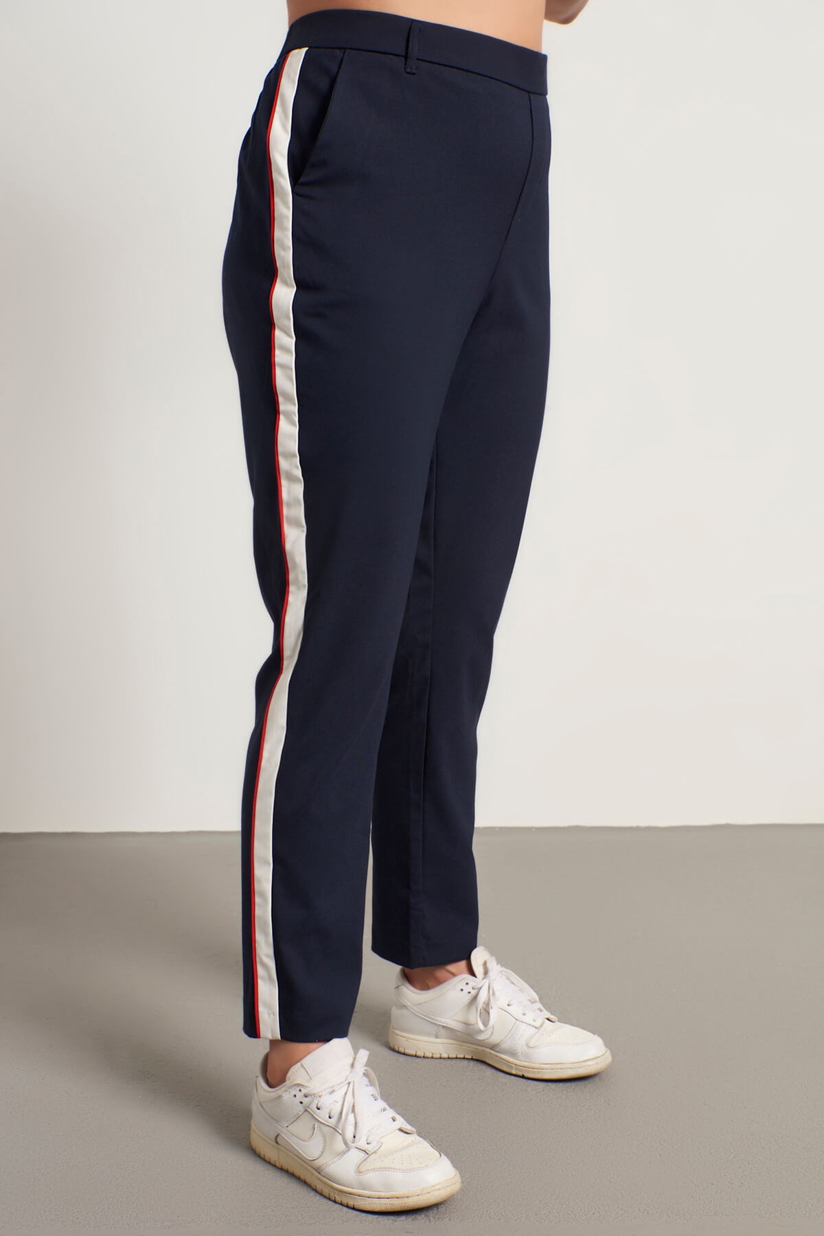 Myline-Yandan Şeritli Beli Lastikli Pantolon-Büyük Beden Pantolon-13400-m