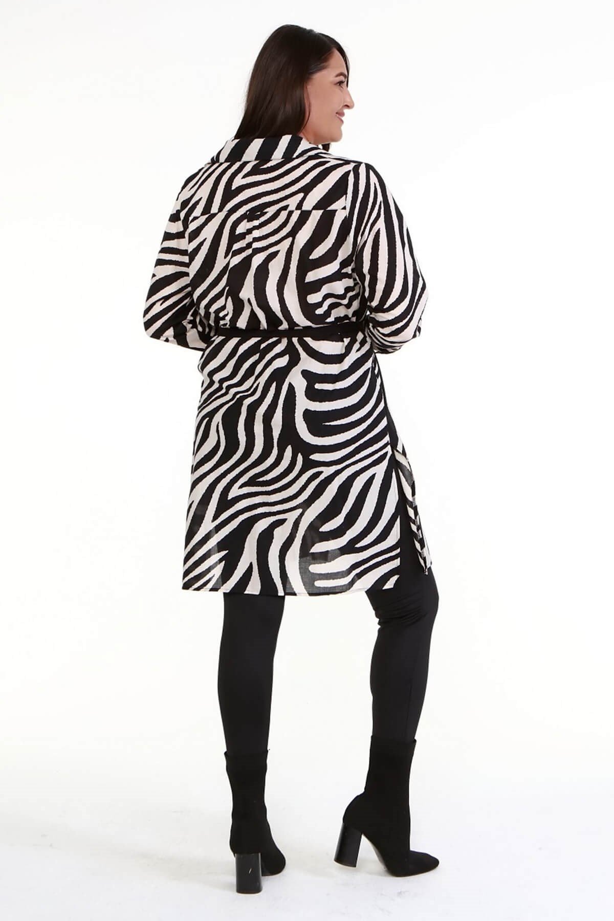 Myline-Yırtmaç Detaylı Gömlek Tunik-Büyük Beden Tunik-66974