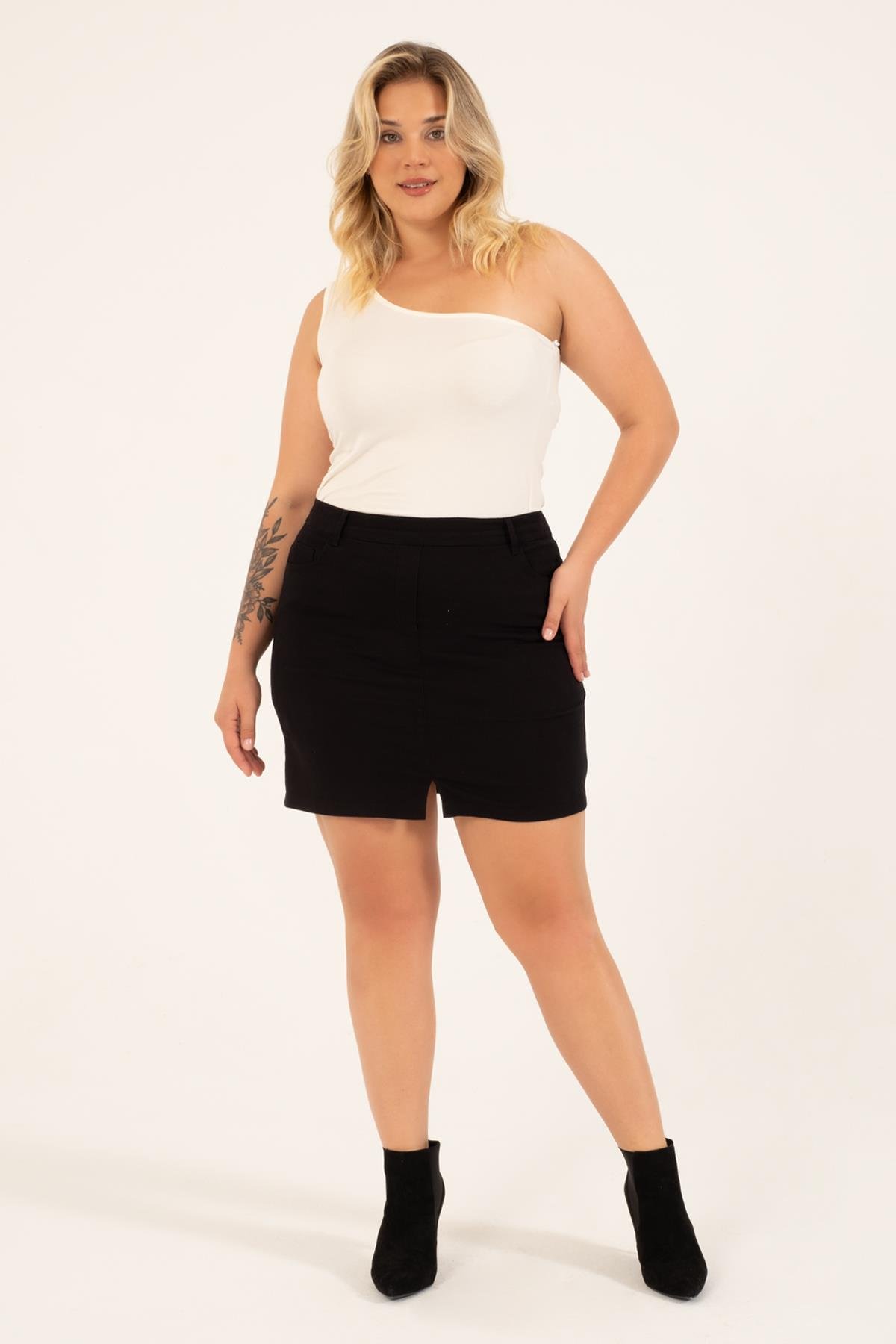 Myline-Yırtmaçlı Cep Detaylı Etek-Büyük Beden Etek-118448