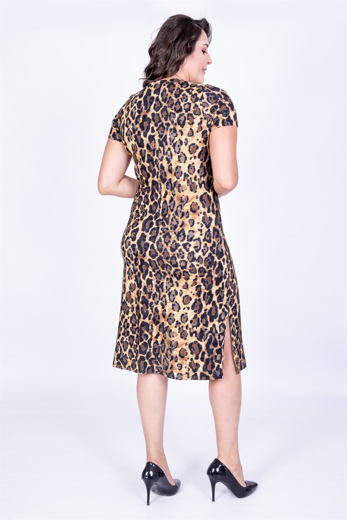 Myline-Yırtmaçlı Düz Elbise-Büyük Beden Günlük Elbiseler-34735