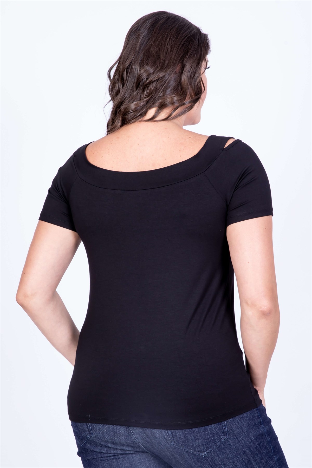 Myline-Yırtmaçlı Karmen Yaka Bluz-Büyük Beden Bluz-35033