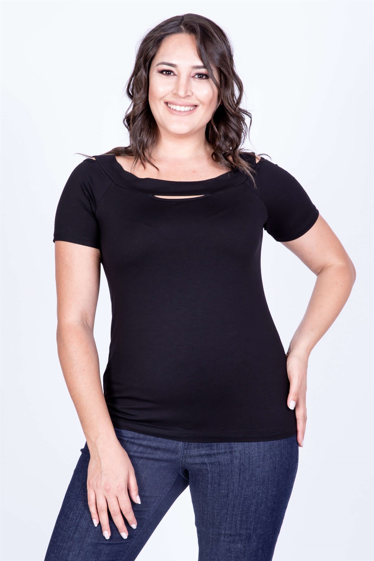 Myline-Yırtmaçlı Karmen Yaka Bluz-Büyük Beden Bluz-35033