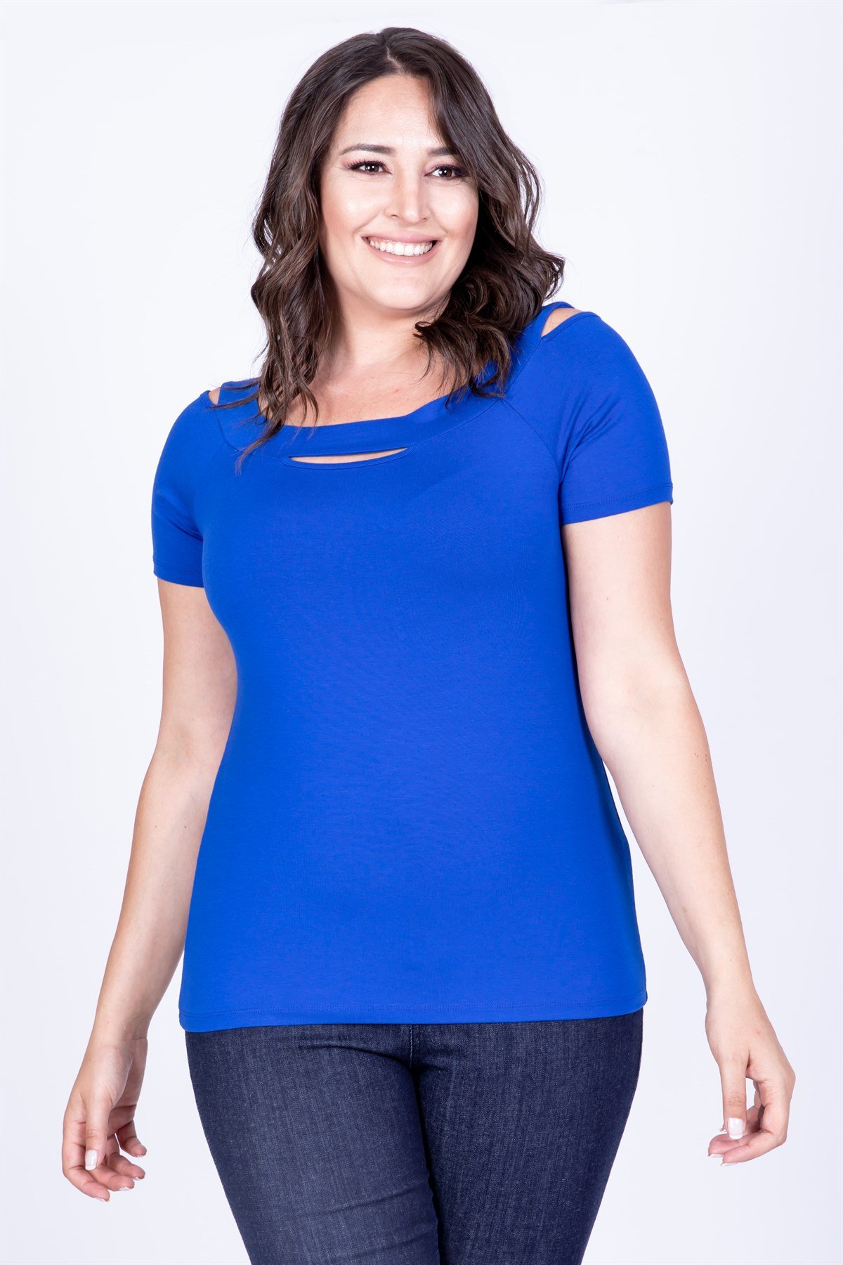 Myline-Yırtmaçlı Karmen Yaka Bluz-Büyük Beden Bluz-35034