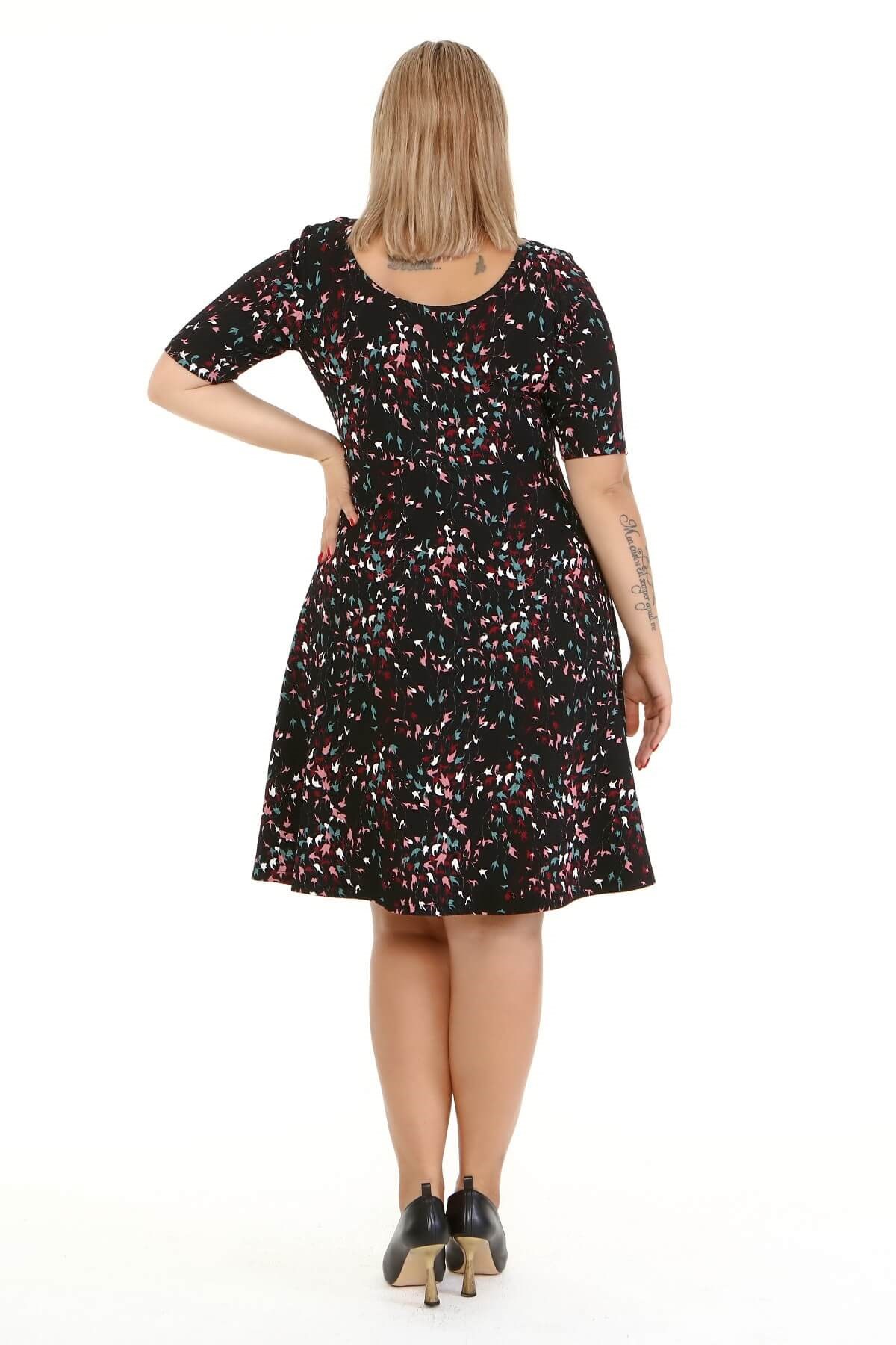 Myline-Yuvarlak Yaka Elbise-Büyük Beden Günlük Elbiseler-77181