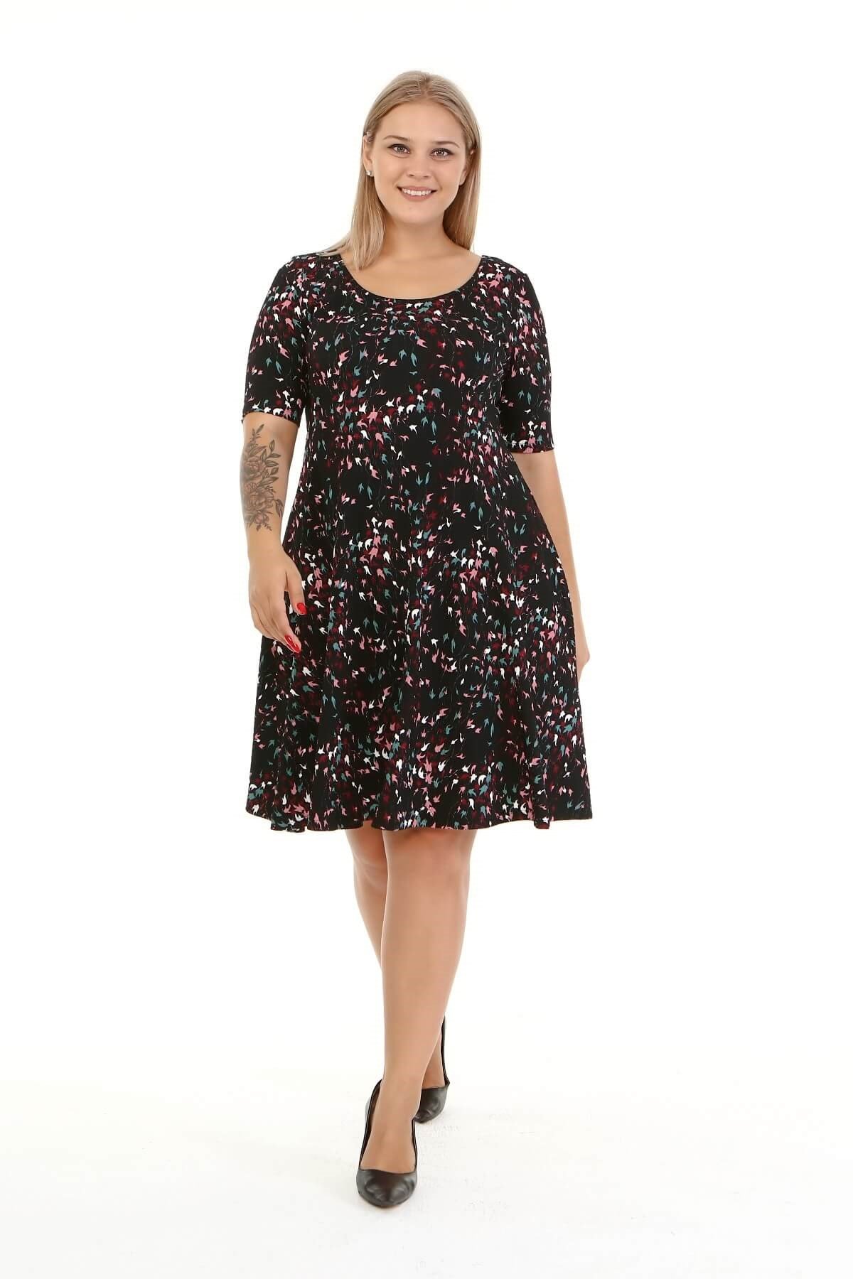 Myline-Yuvarlak Yaka Elbise-Büyük Beden Günlük Elbiseler-77181