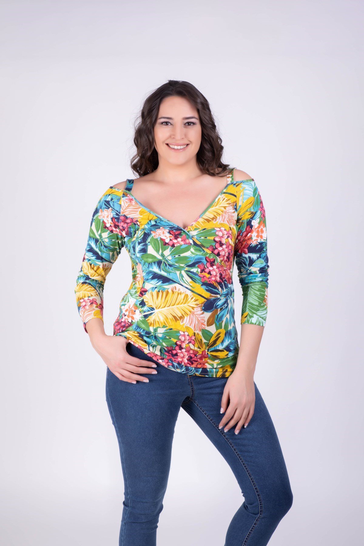 Omuz Çerçeveli Renkli BluzMYLINE34405