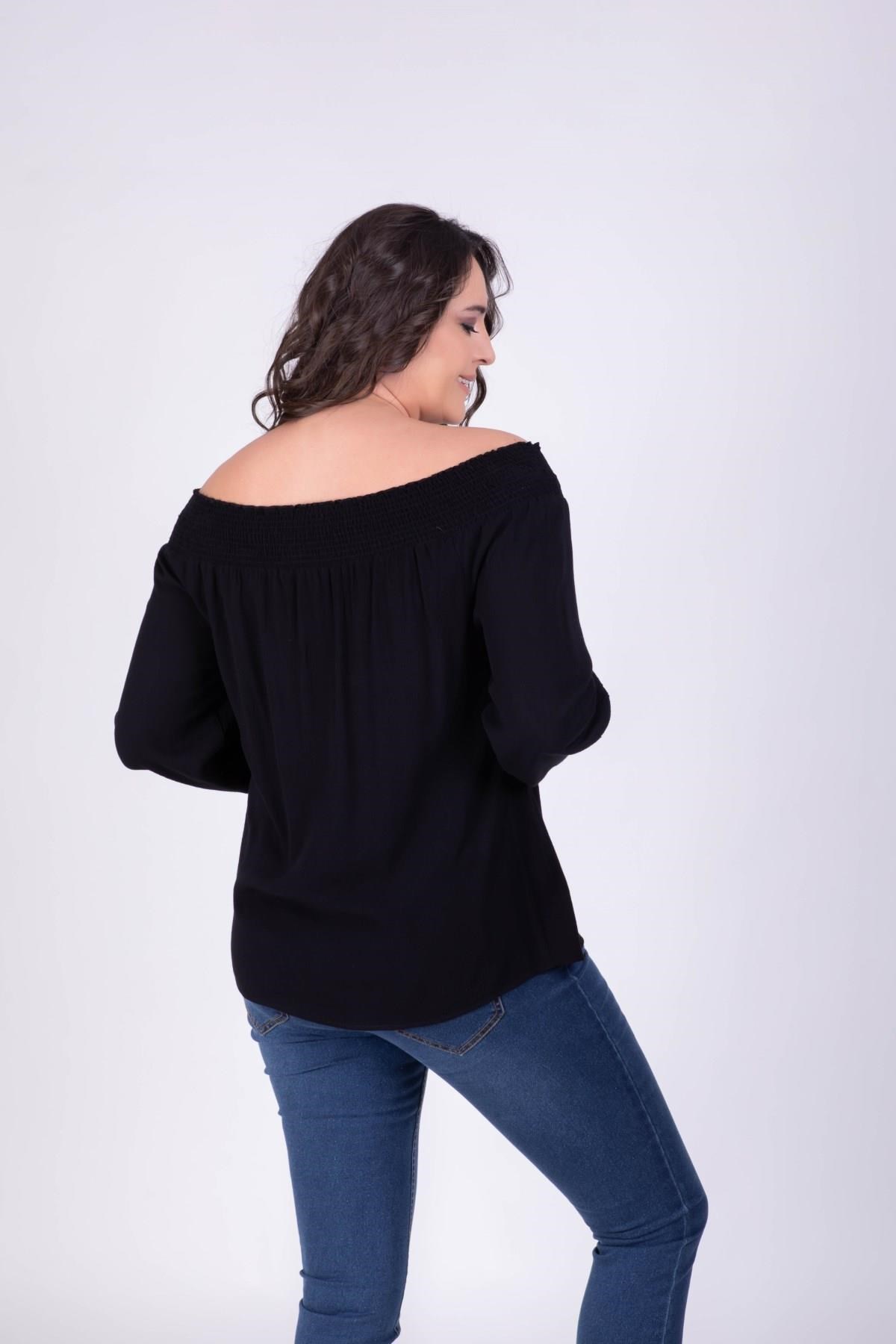 Omuzları Açık Lastikli BluzMYLINE34296