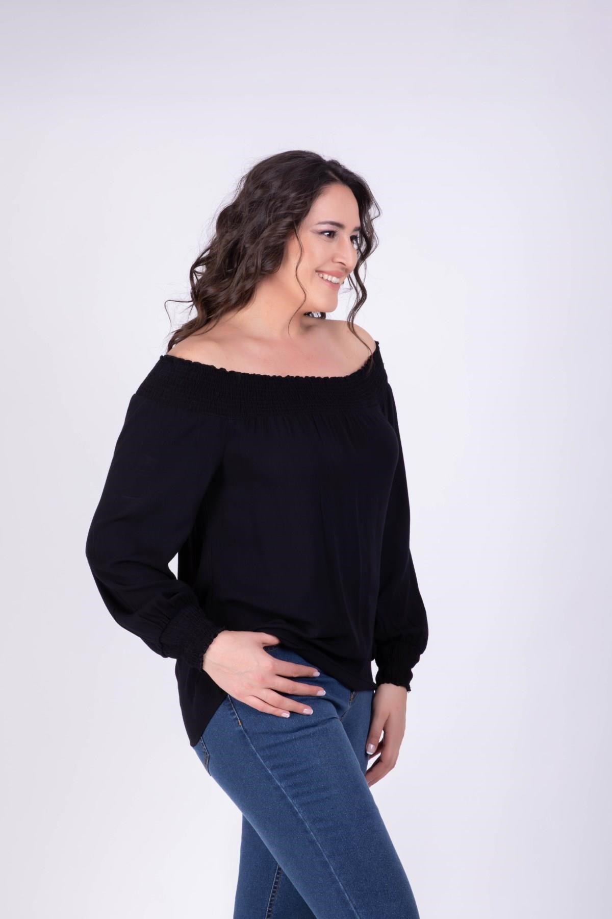 Omuzları Açık Lastikli BluzMYLINE34296