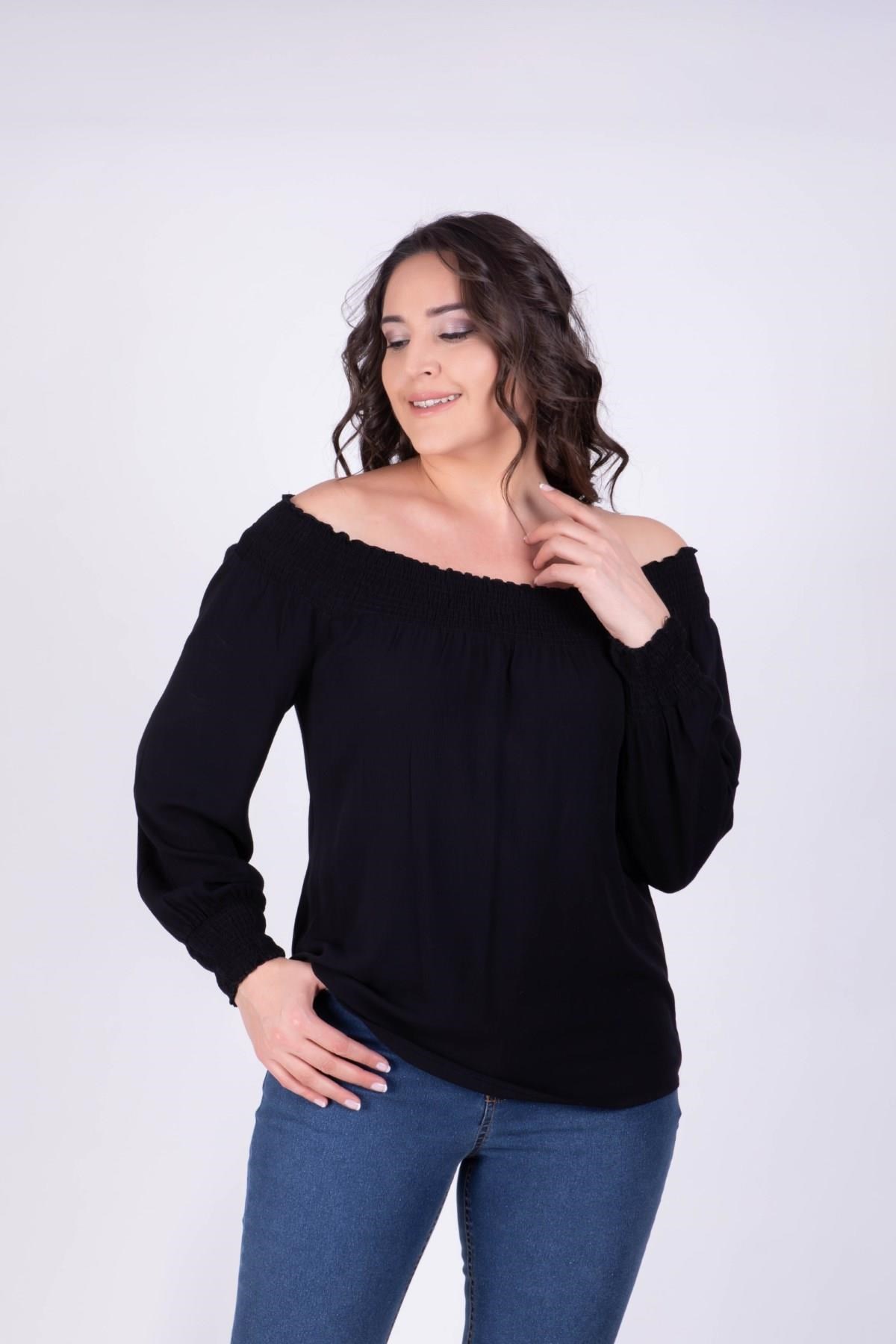 Omuzları Açık Lastikli BluzMYLINE34296