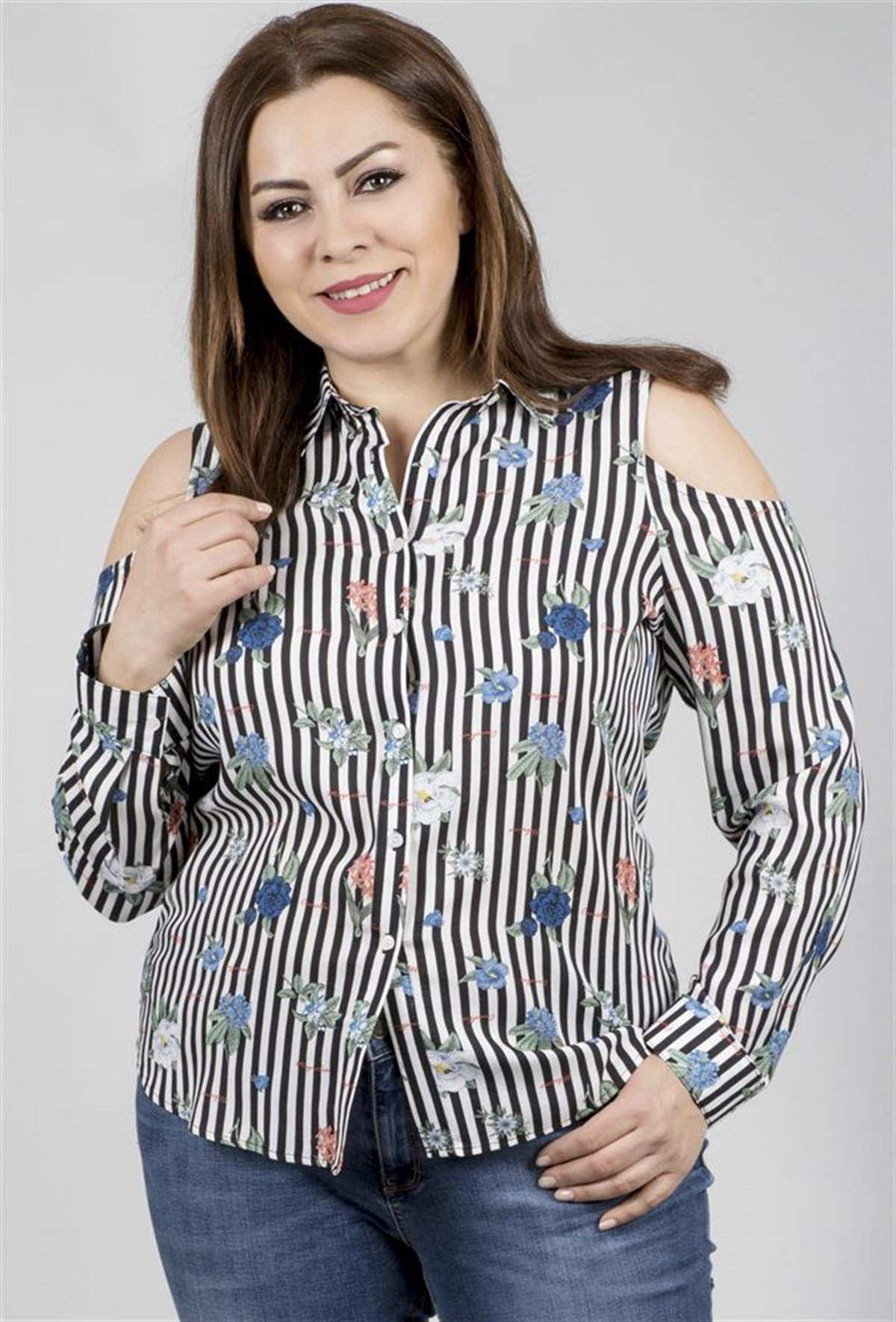 Omuzları Açık Uzun Kollu GömlekMYLINE23569-m