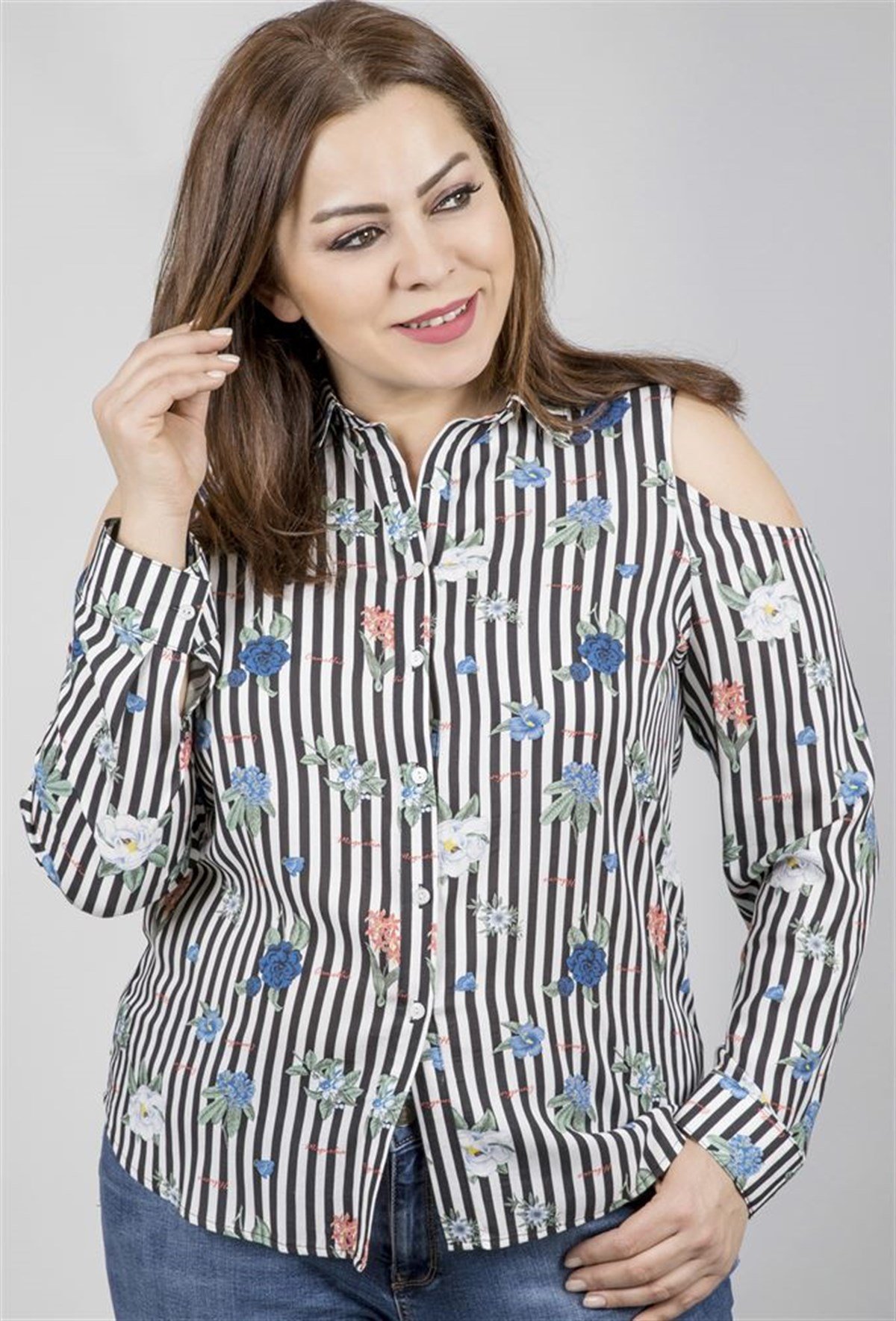 Omuzları Açık Uzun Kollu GömlekMYLINE23569-m