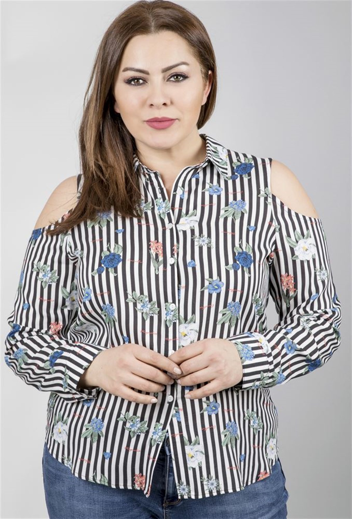 Omuzları Açık Uzun Kollu GömlekMYLINE23569-m