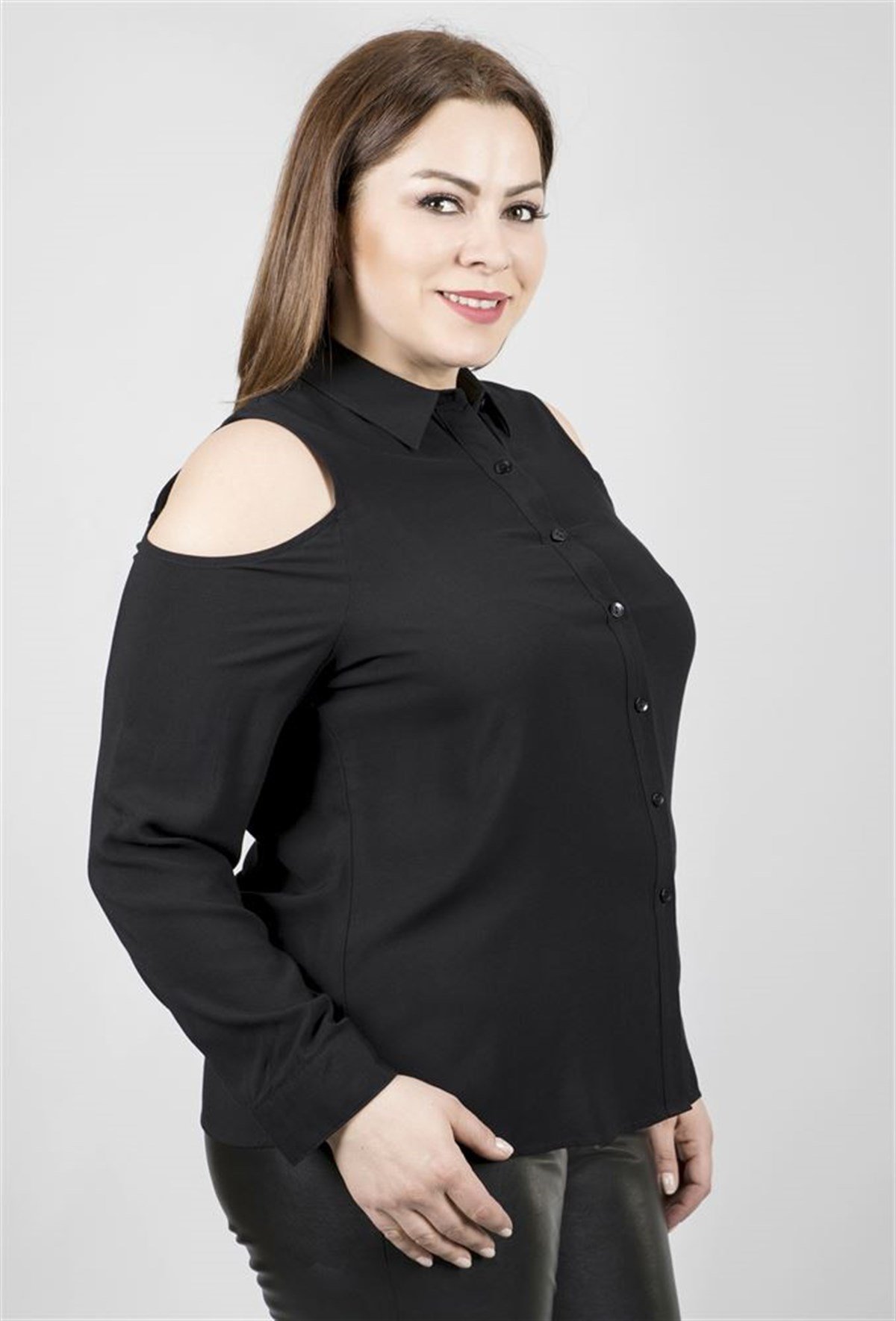 Omuzları Açık Uzun Kollu GömlekMYLINE23570-m