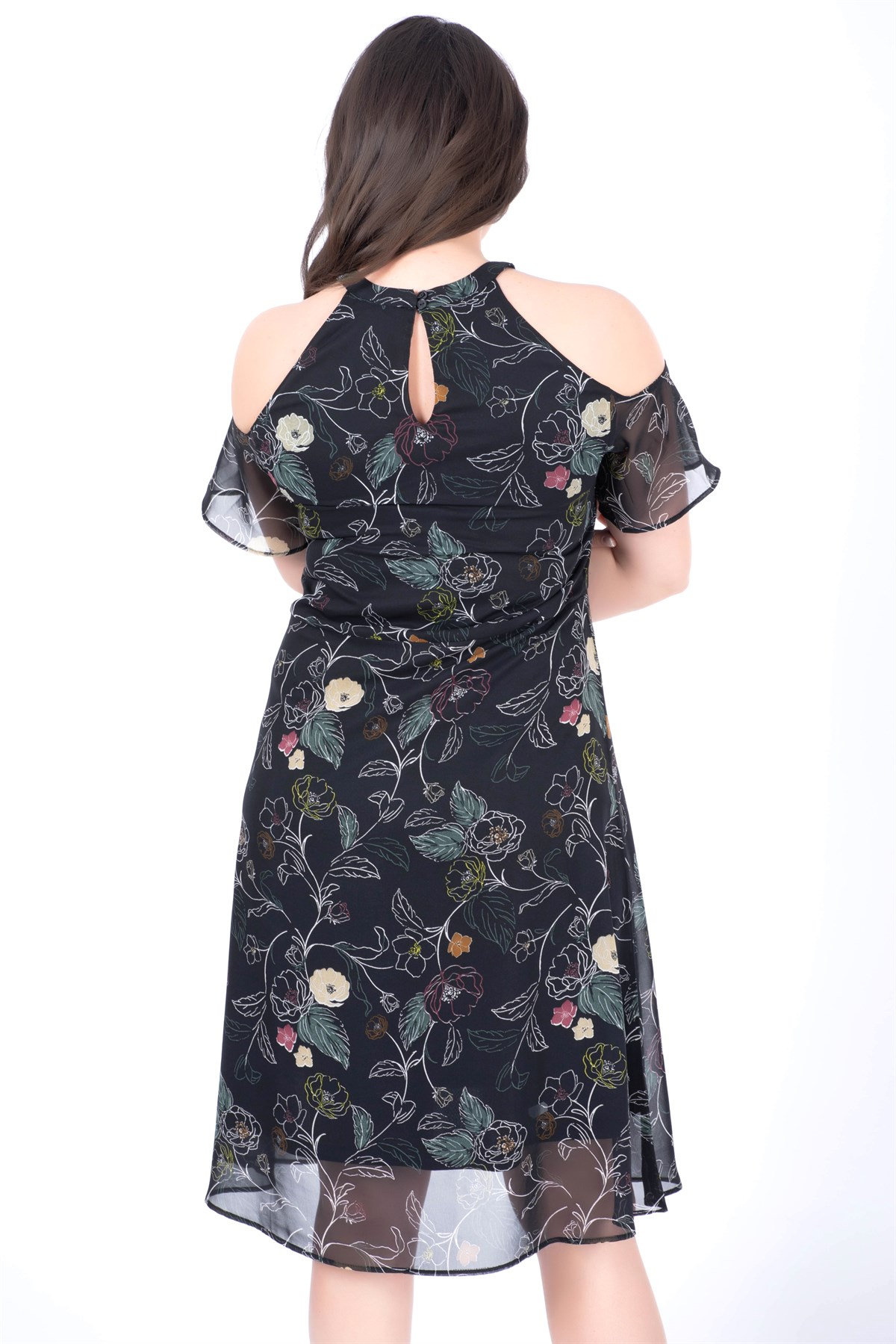 Omuzları Çaıkm Astarlı Şifon ElbiseMYLINE34503