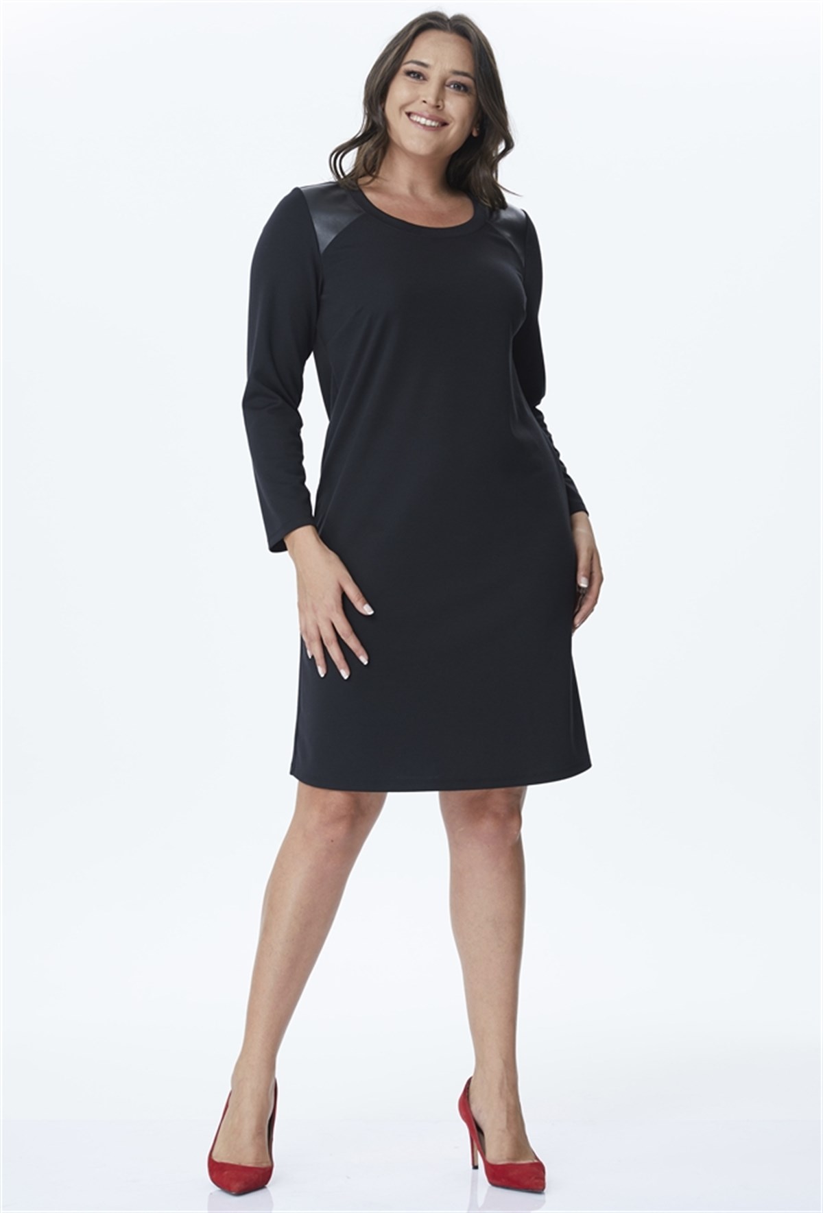 Omuzları Deri Detaylı Punto ElbiseMYLINE24092