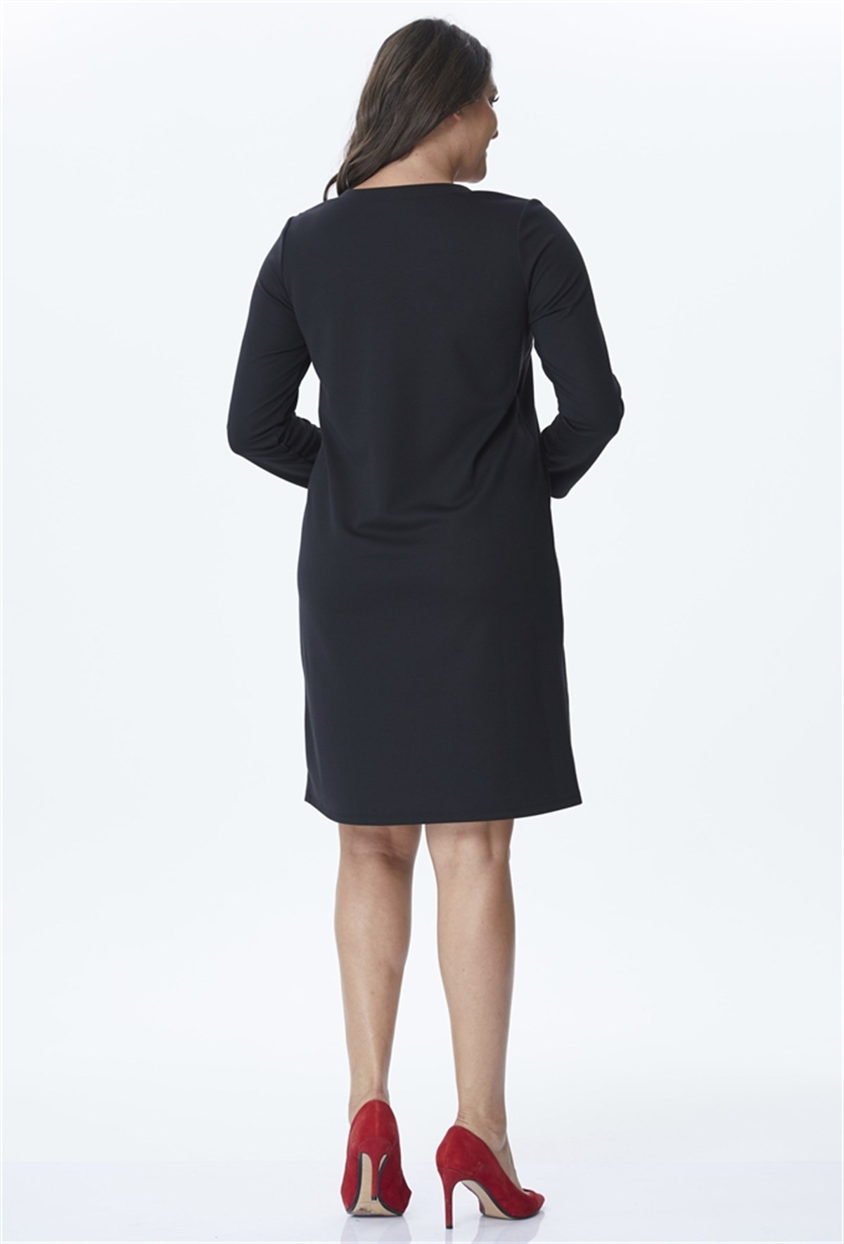 Omuzları Deri Detaylı Punto ElbiseMYLINE24092