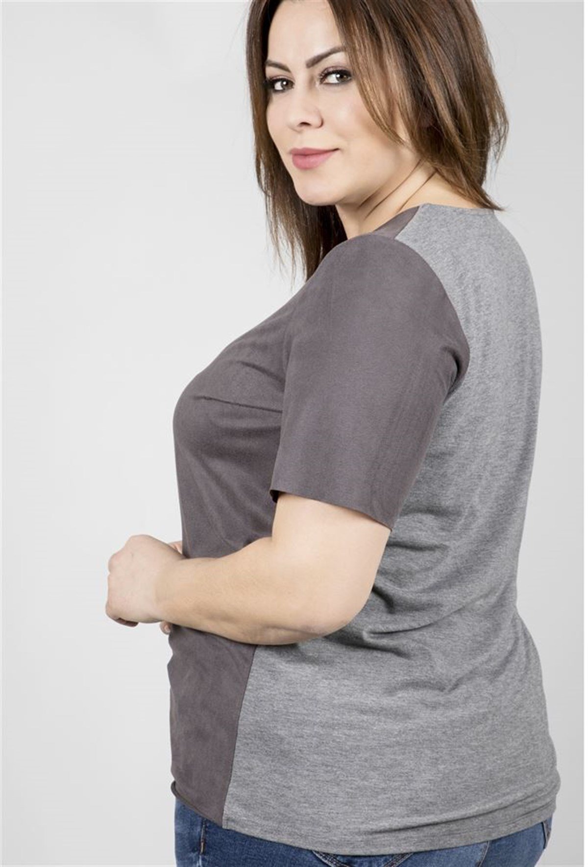 Ön Bedeni Süvet Arka Beden Örme T-ShirtMYLINE23537-m