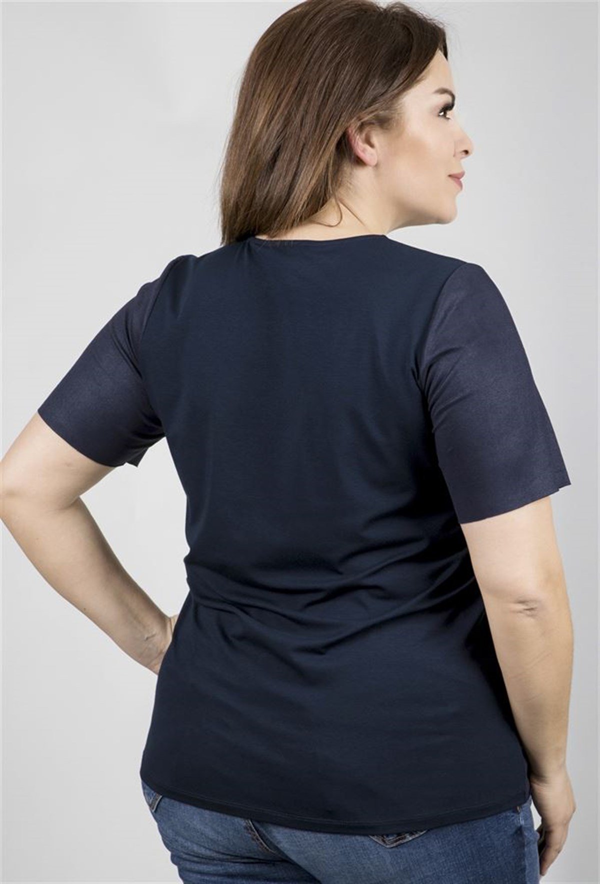 Ön Bedeni Süvet Arka Beden Örme T-ShirtMYLINE23538-m