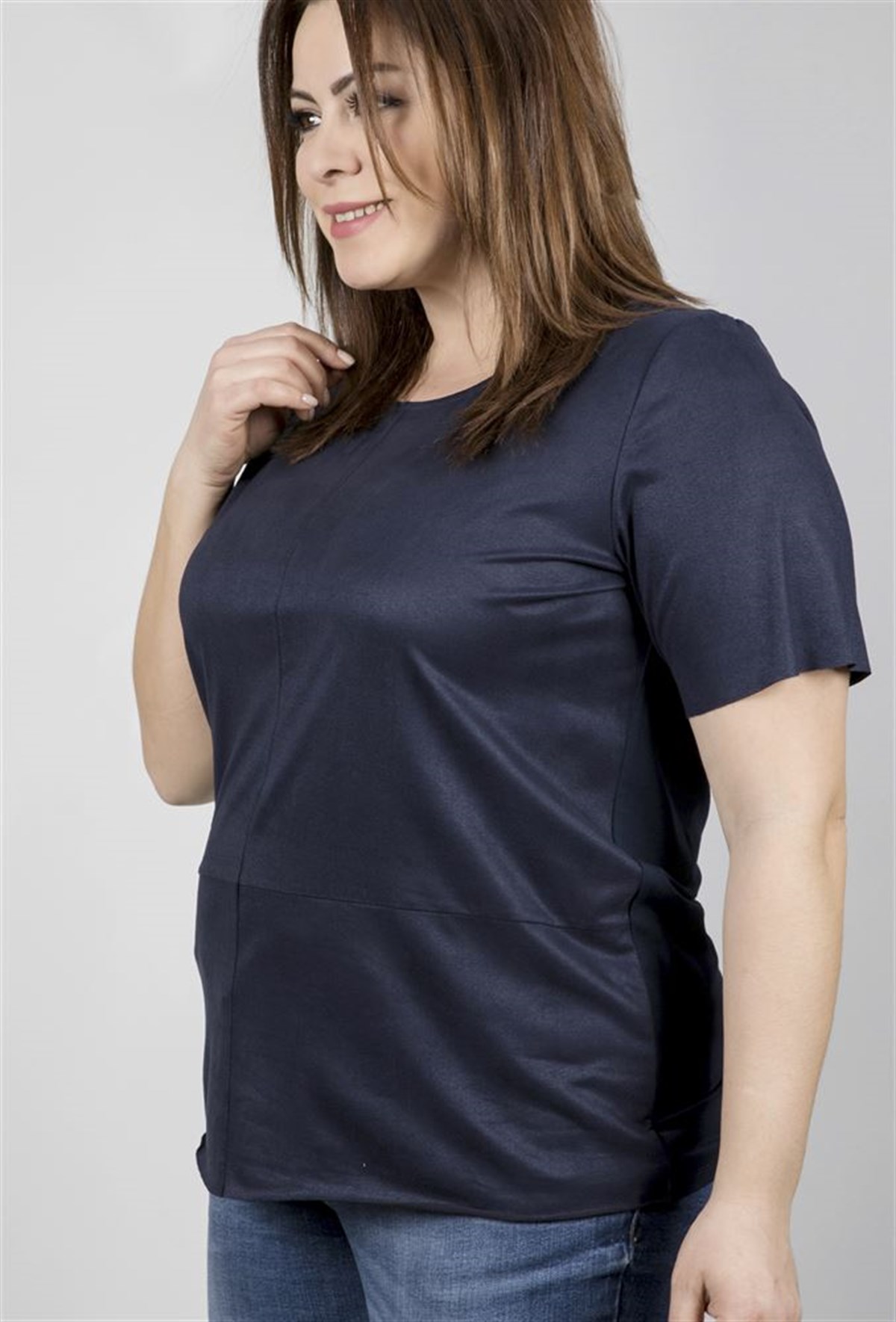 Ön Bedeni Süvet Arka Beden Örme T-ShirtMYLINE23538-m