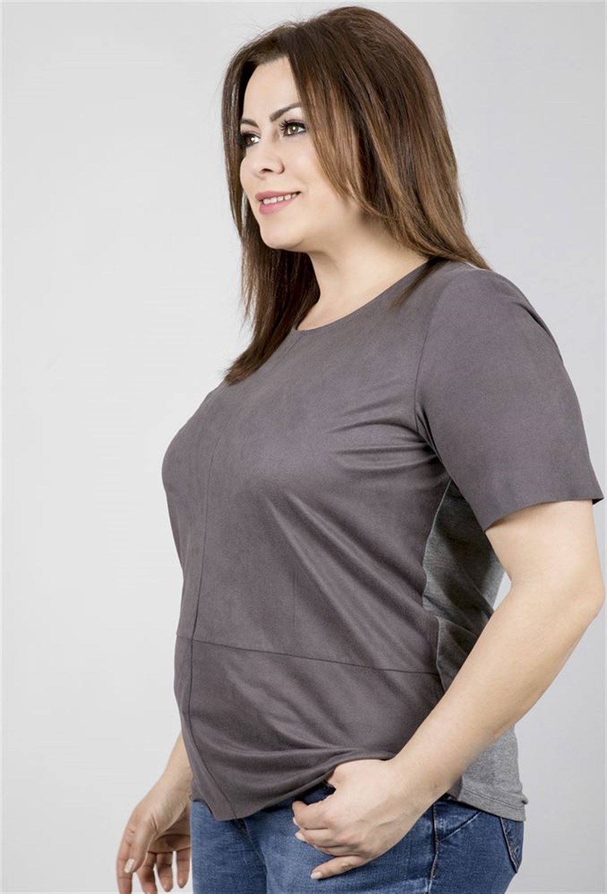 Ön Bedeni Süvet Arka Beden Örme T-ShirtMYLINE23537-m