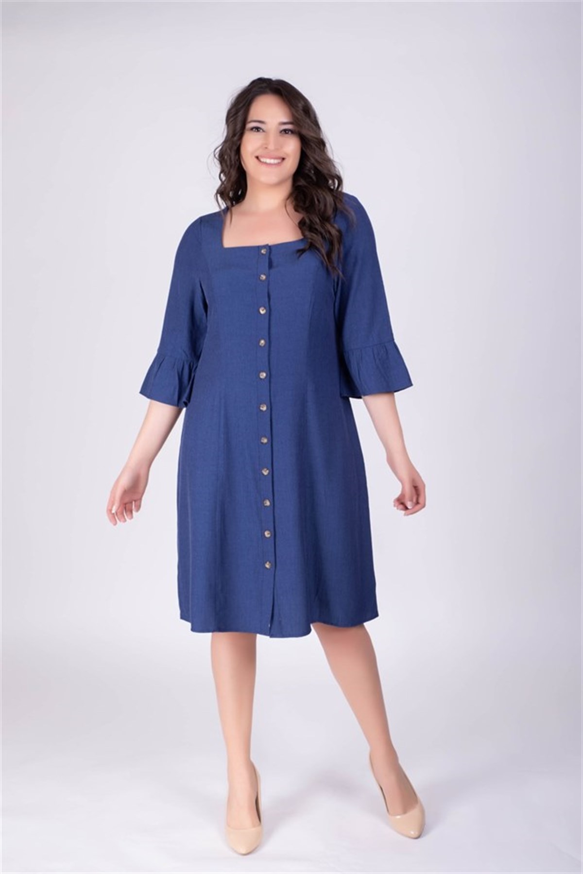 Önden Düğmeli Kol Detaylı ElbiseMYLINE34198