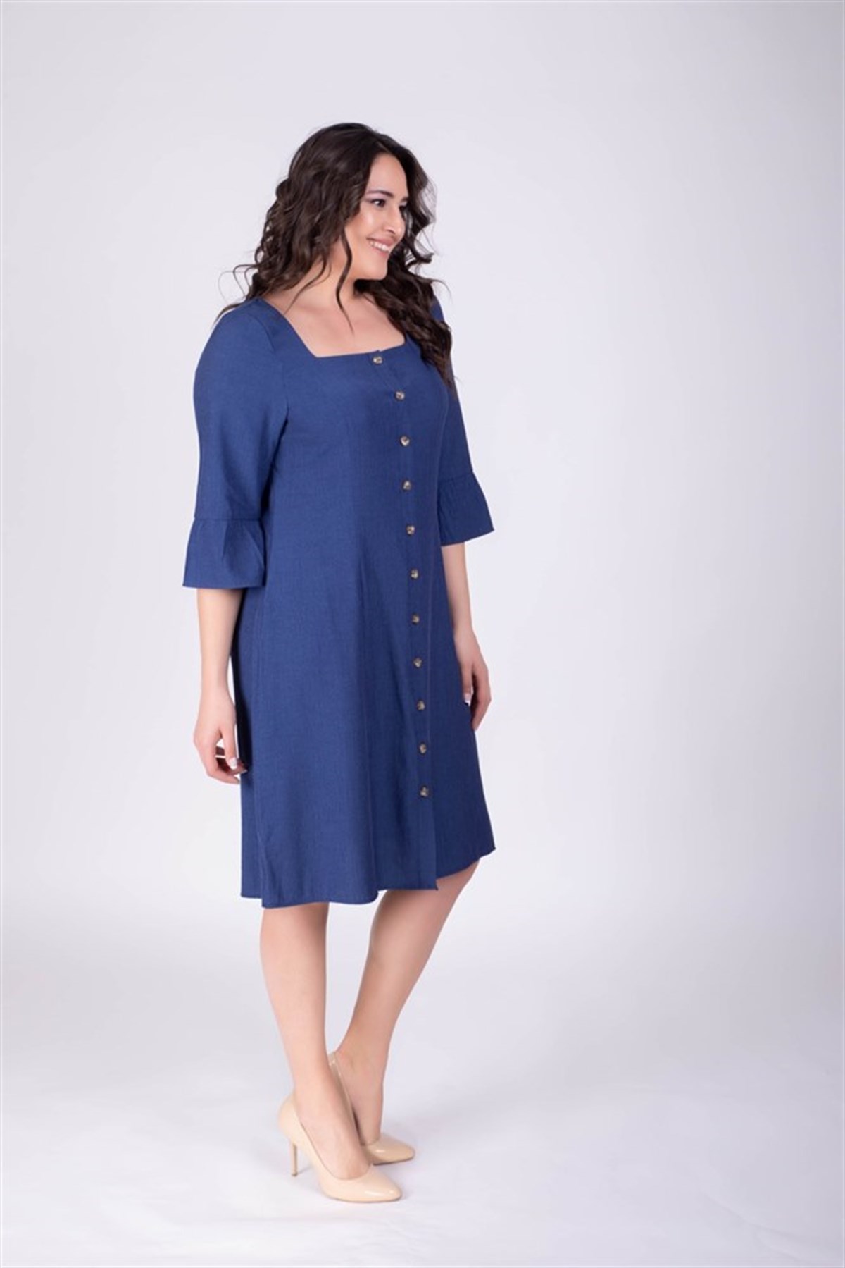 Önden Düğmeli Kol Detaylı ElbiseMYLINE34198