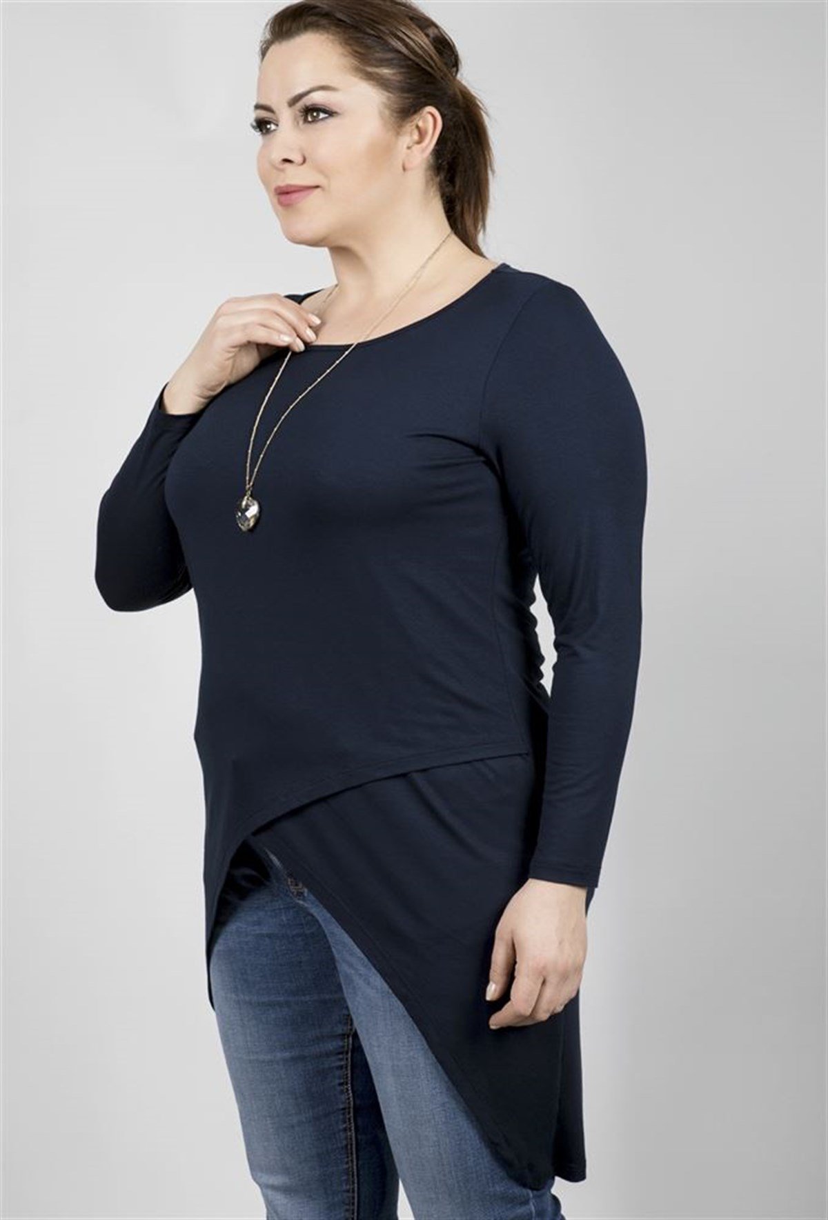 Önü Asimetrik Uzun T-ShirtMYLINE23519-m