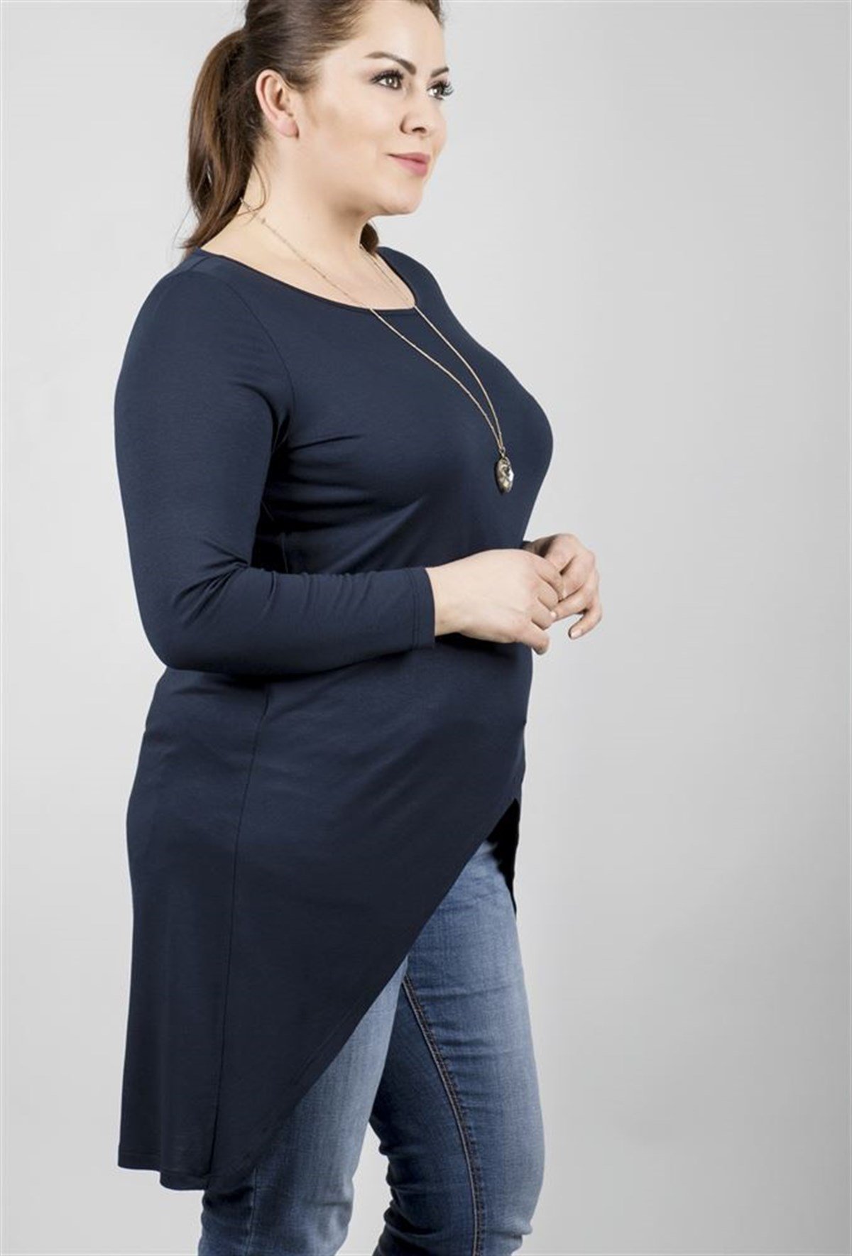 Önü Asimetrik Uzun T-ShirtMYLINE23519-m