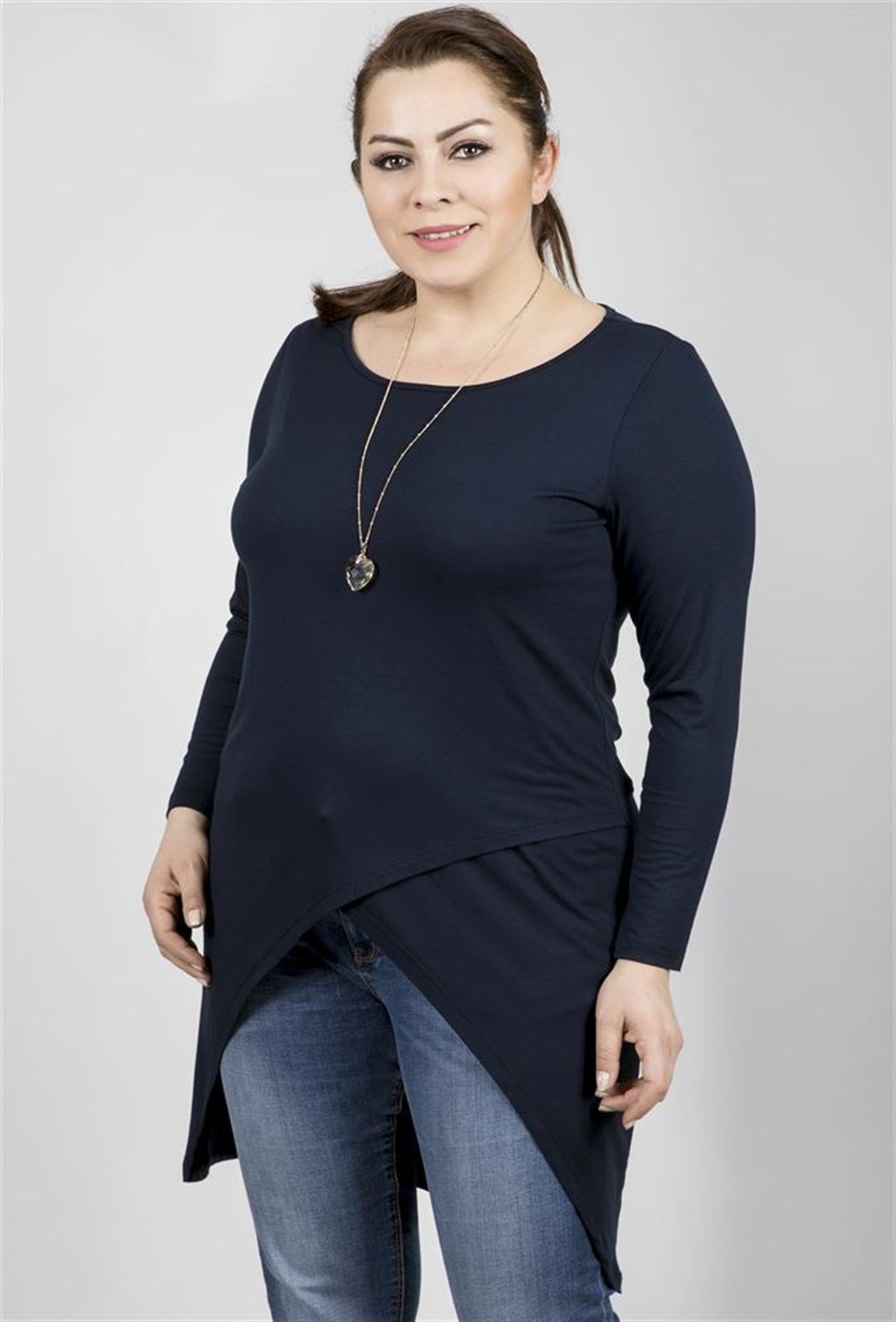 Önü Asimetrik Uzun T-ShirtMYLINE23519-m