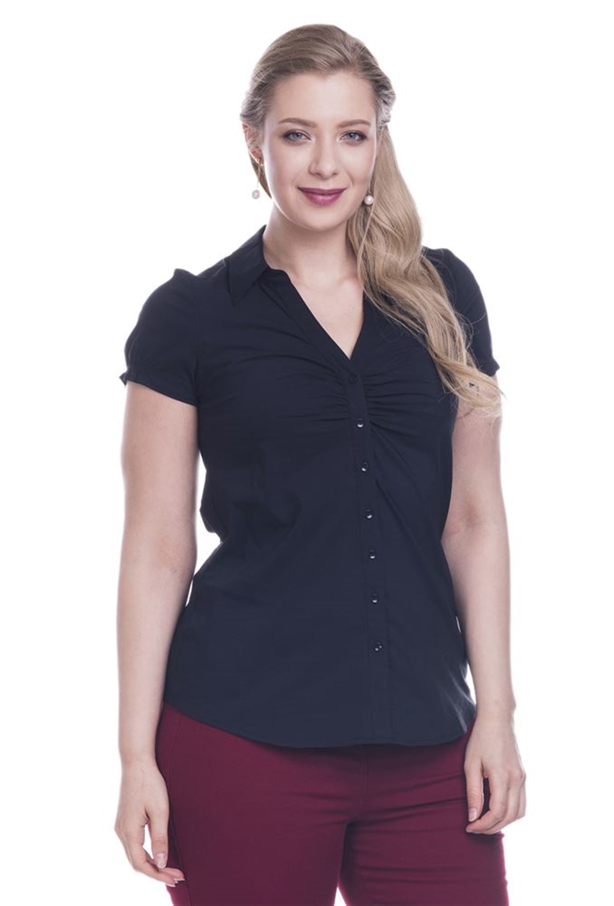 Önü Büzgülü Kısa Kol GömlekMYLINE12464-m