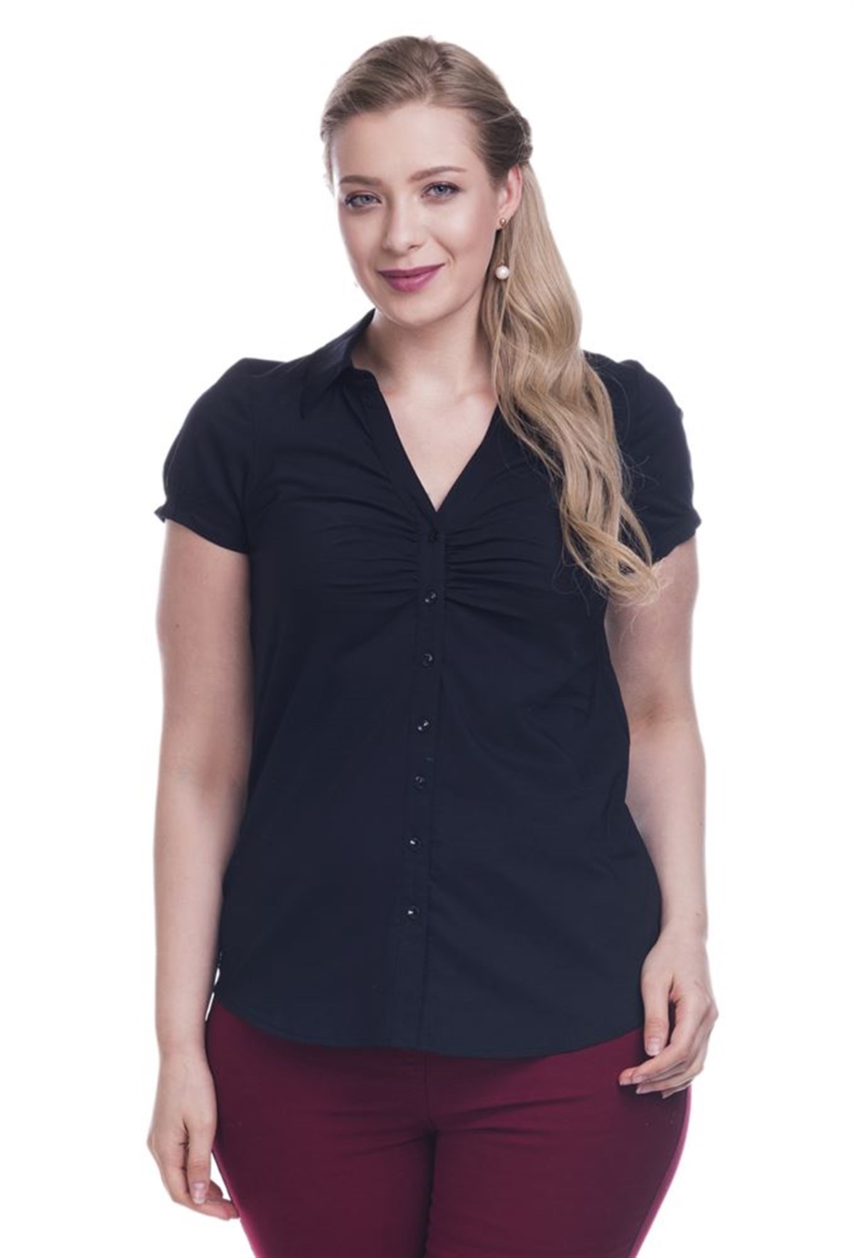 Önü Büzgülü Kısa Kol GömlekMYLINE12464-m