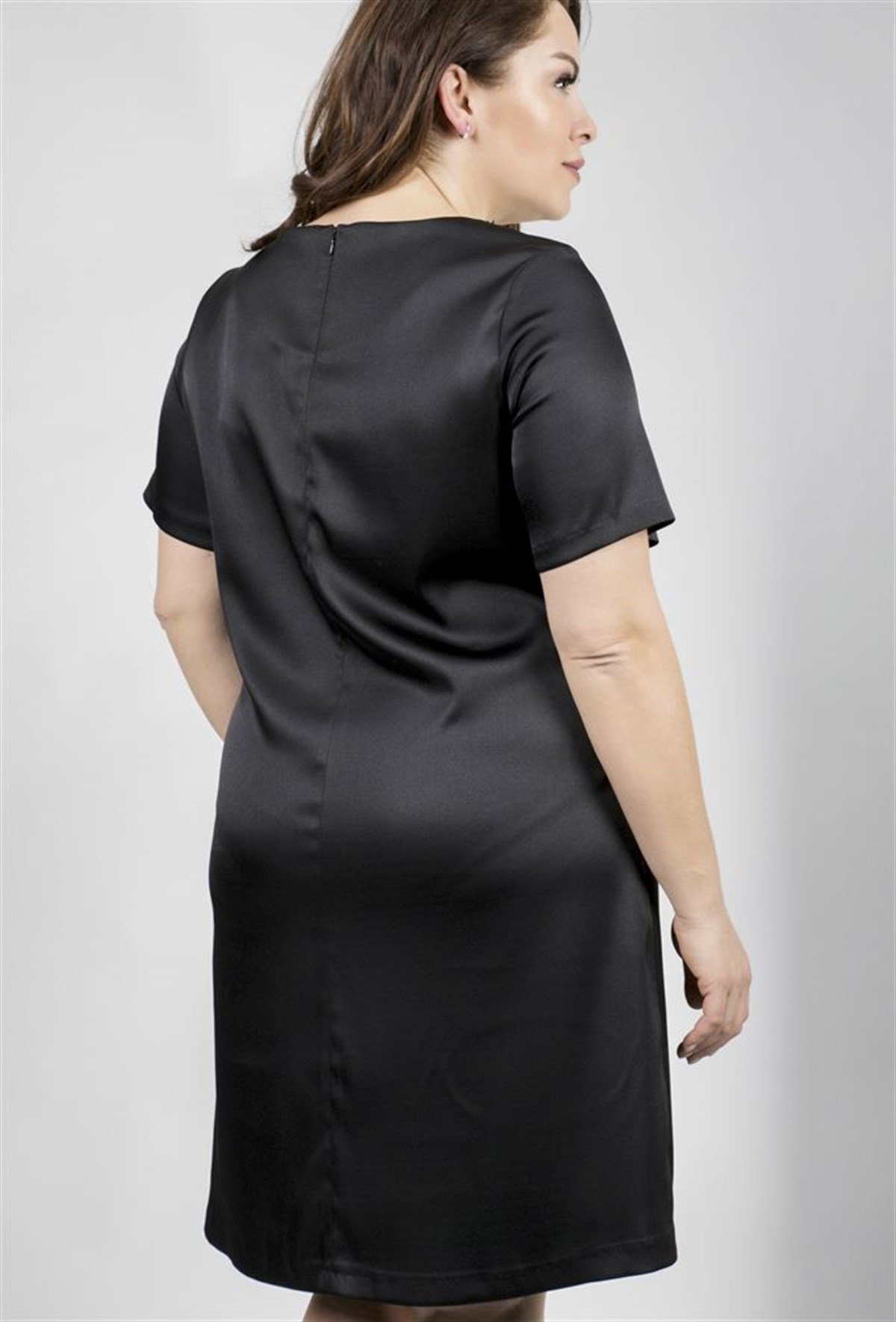 Önü Dantel Detaylı Kısa Kollu Saten ElbiseMYLINE23517-m