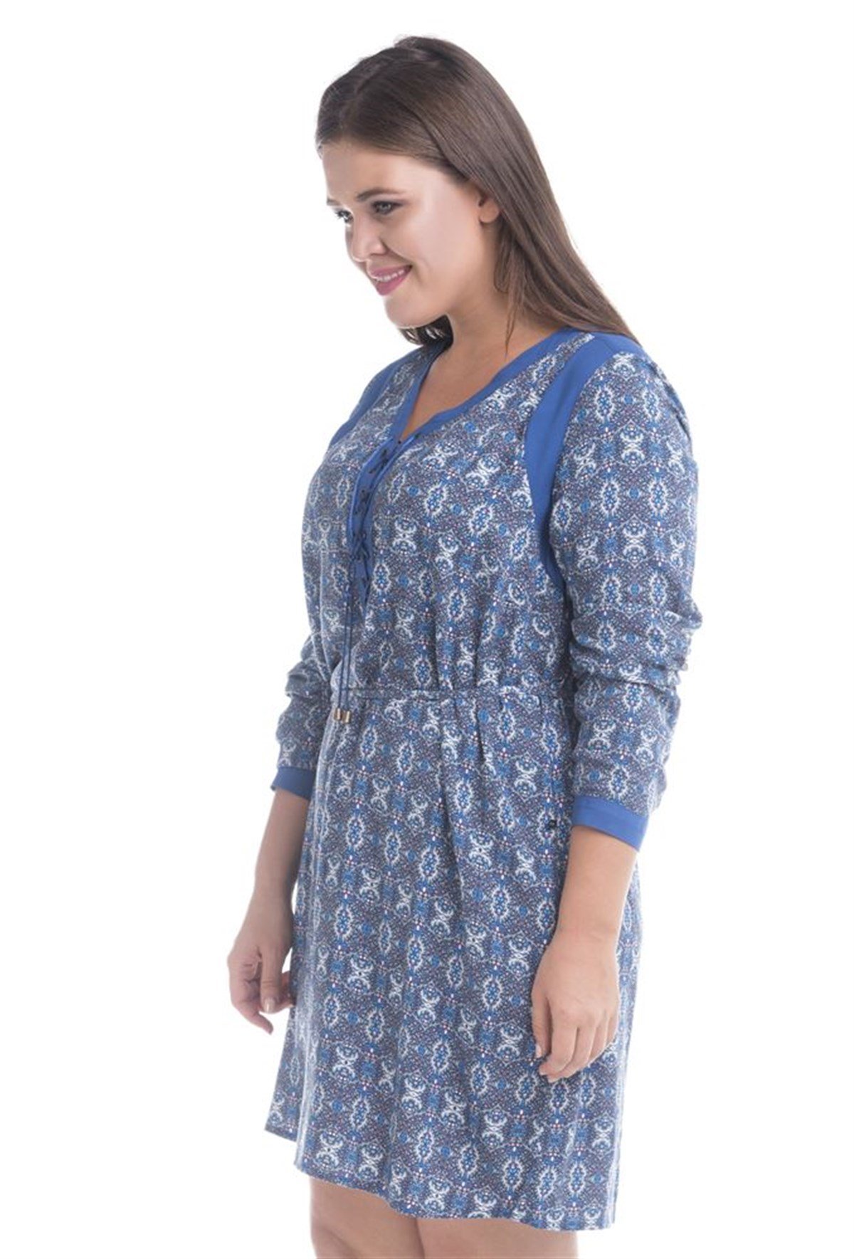 Önü Kuşgözlü Uzun Kollu Elbise MYLINE12488-m