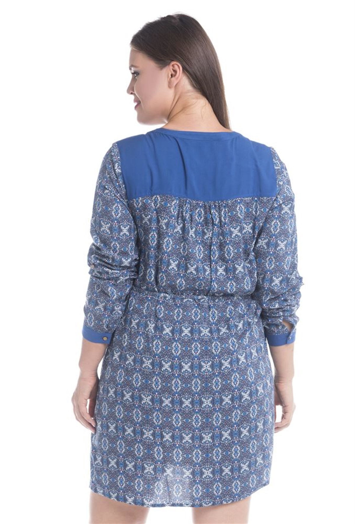 Önü Kuşgözlü Uzun Kollu Elbise MYLINE12488-m