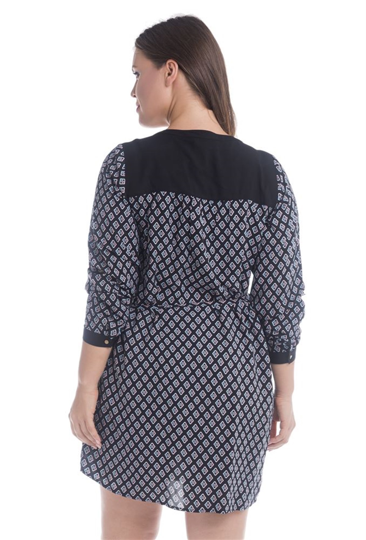 Önü Kuşgözlü Uzun Kollu ElbiseMYLINE12409-m