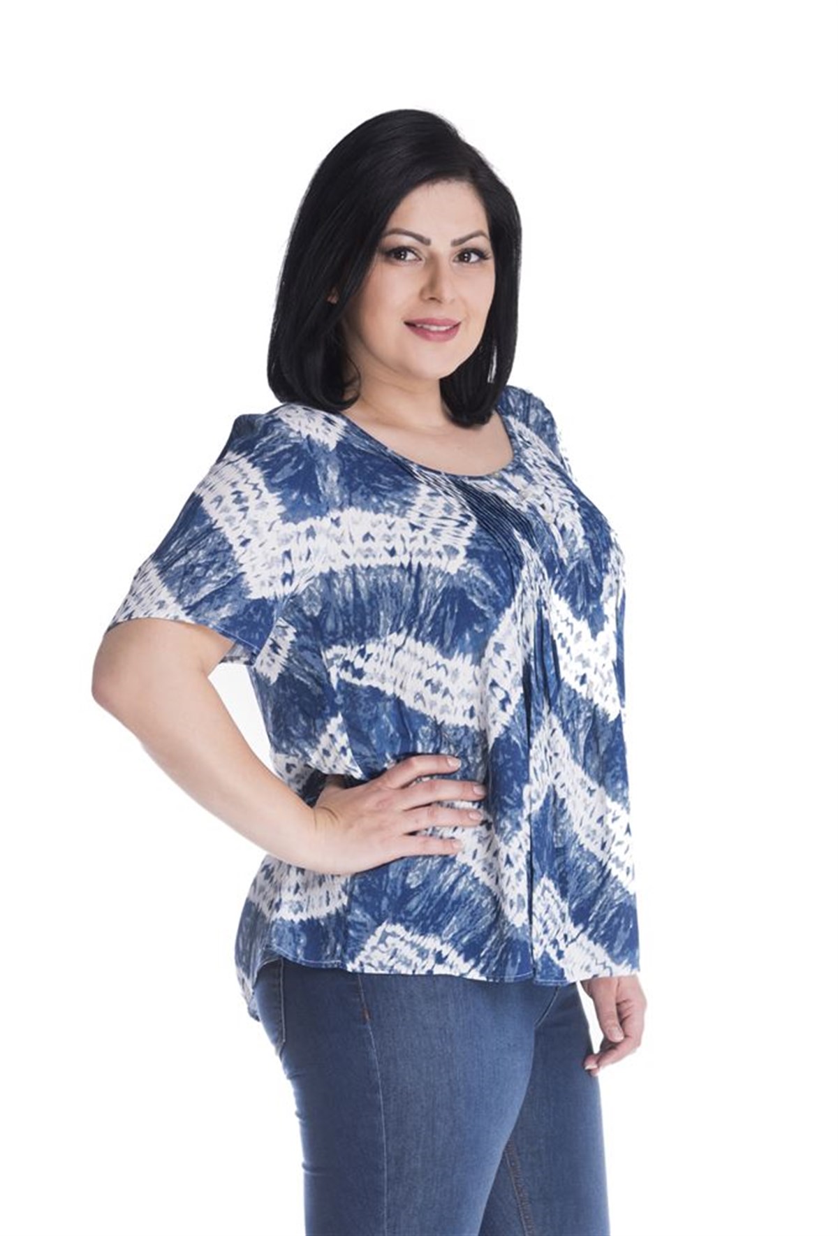 Önü Nervürlü Kısa Kol BluzMYLINE13076-m