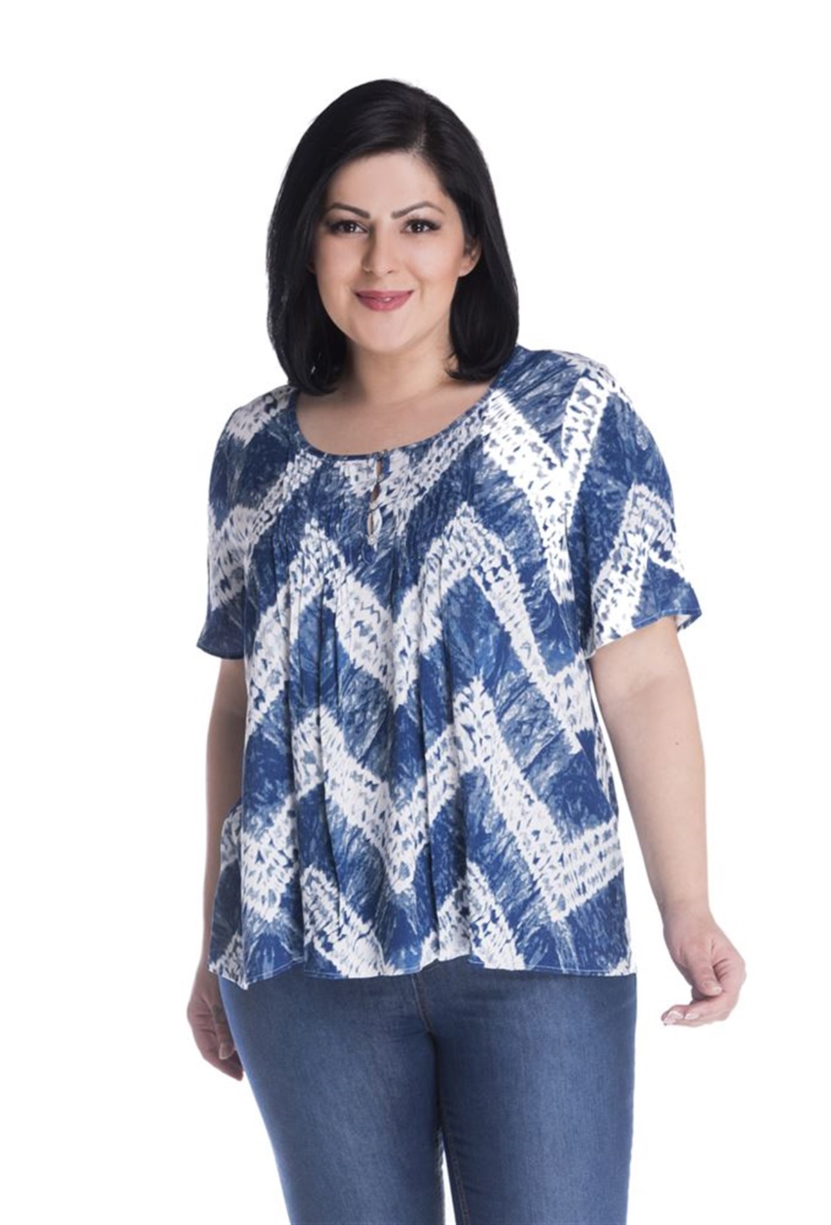 Önü Nervürlü Kısa Kol BluzMYLINE13076-m