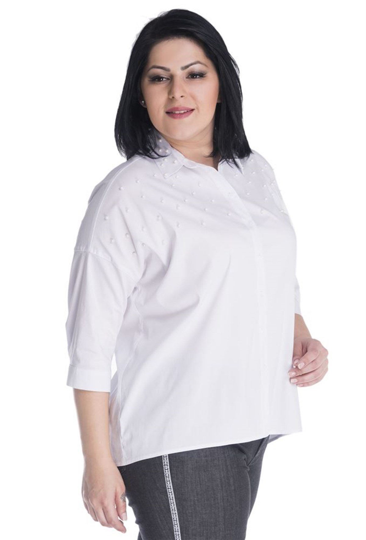 Önü Ve Yakası İnci Geniş GömlekMYLINE13353-m