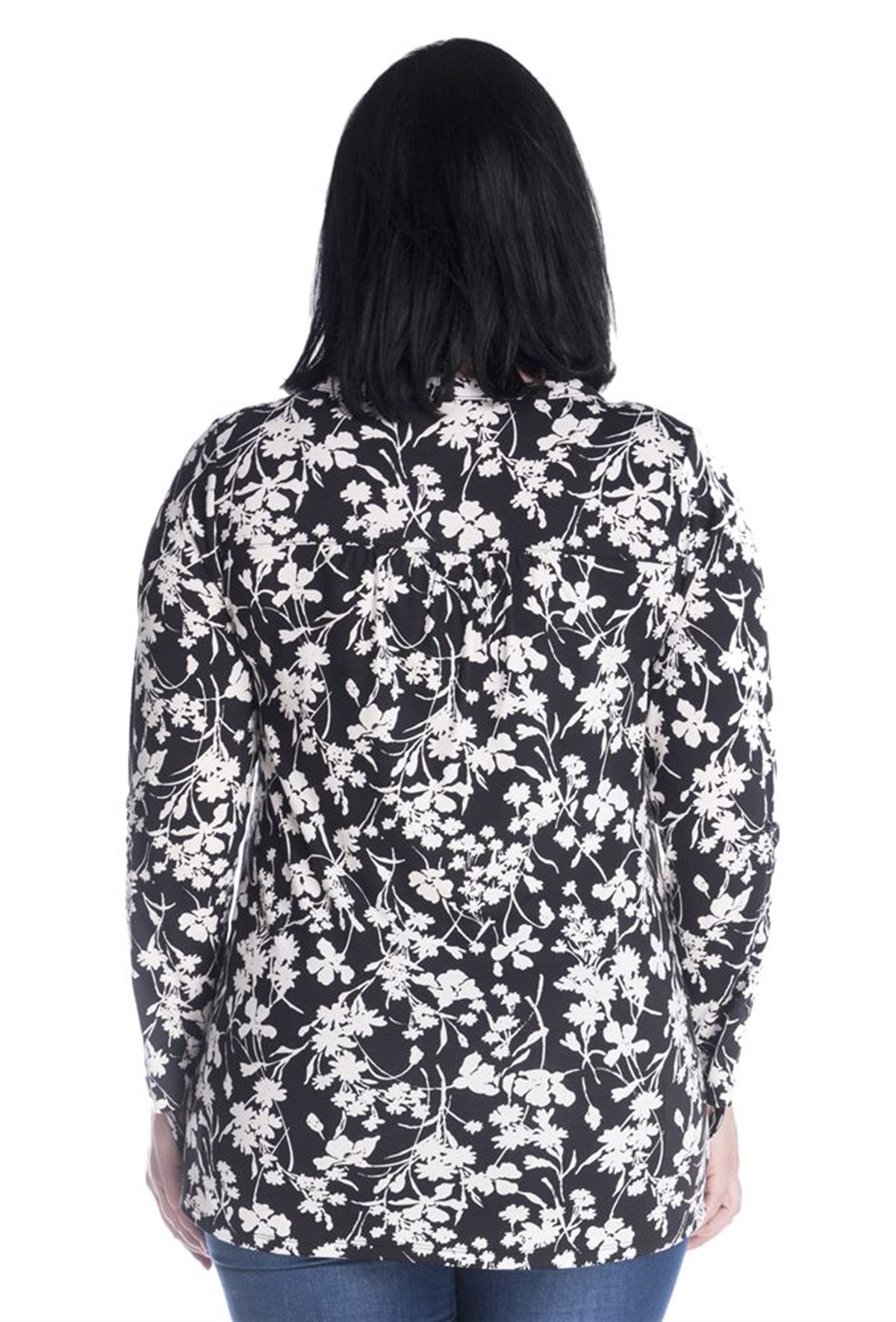 Önü Yarım Patlı Kolları Ayarlamalı Penye BluzMYLINE23426-m