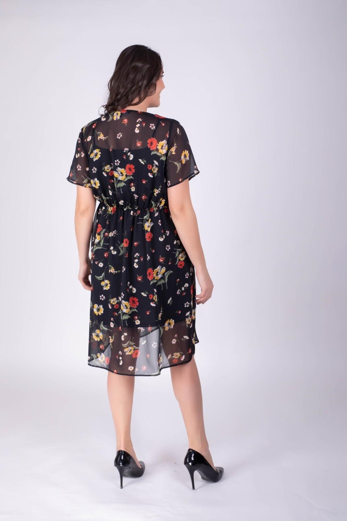 Şifon Kruvaze Desenli ElbiseMYLINE34403